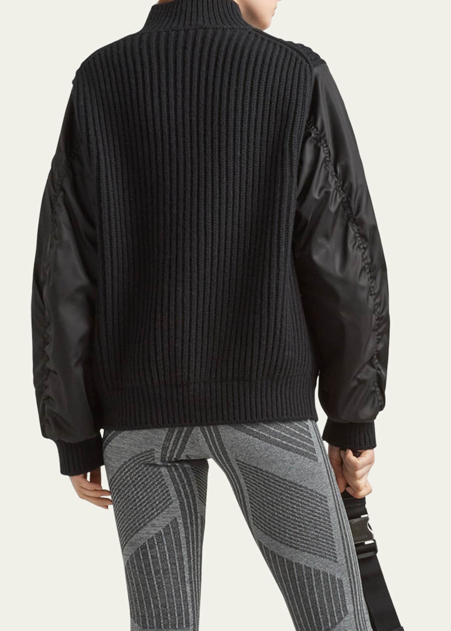 Prada Cashmere Knit Bomber Jacket with Nylon Sleeves Image 3 of 5