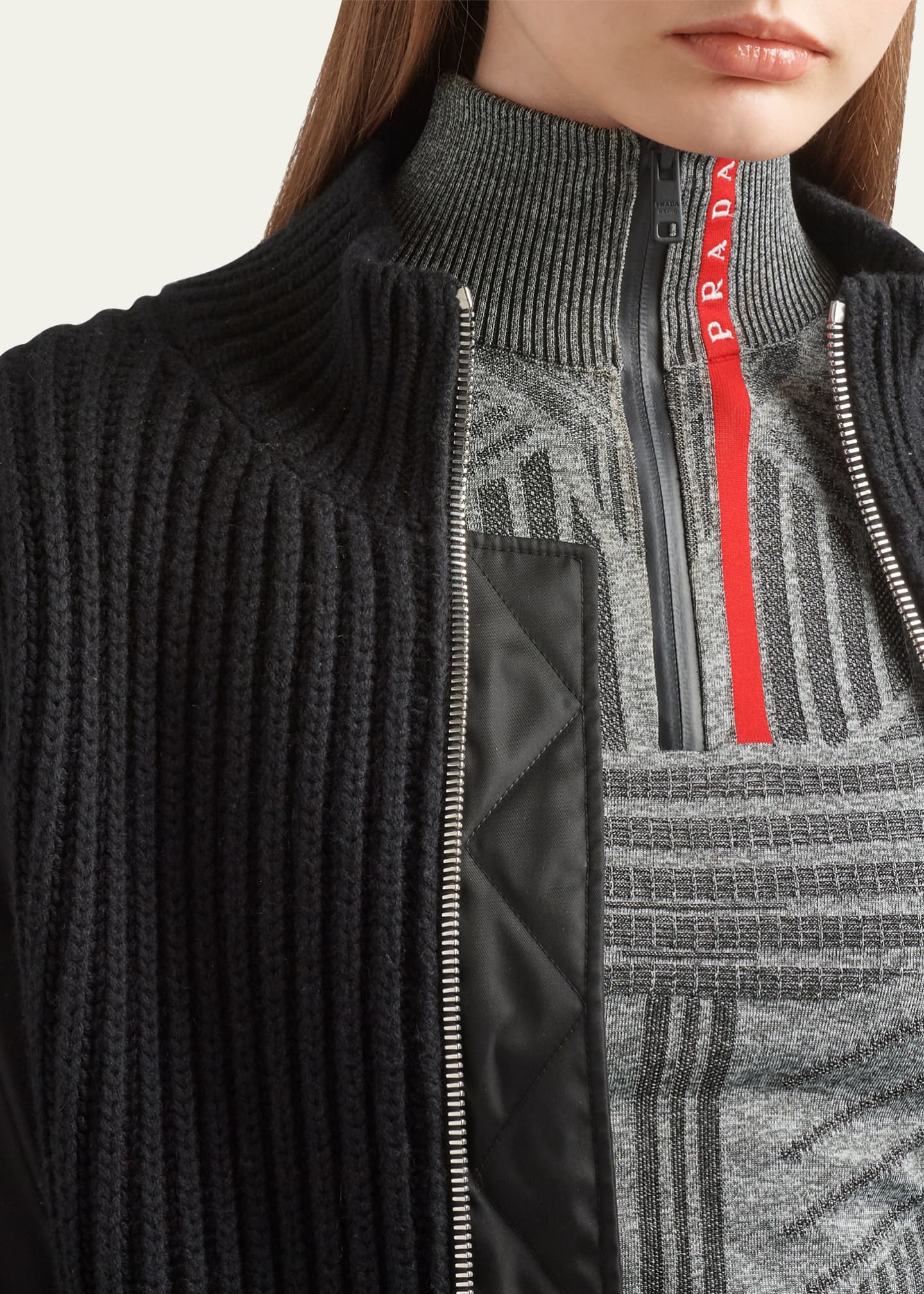 Prada Cashmere Knit Bomber Jacket with Nylon Sleeves Image 5 of 5