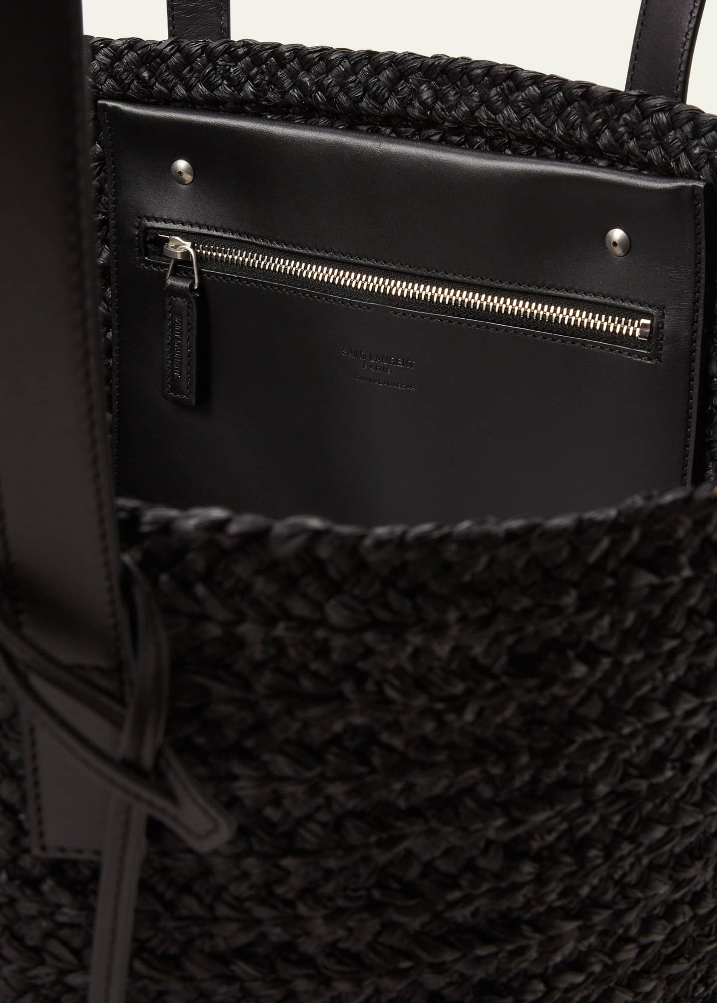 Yves Saint Laurent Beige/Black Raffia/Leather Medium Shopping Tote Bag -  Yoogi's Closet