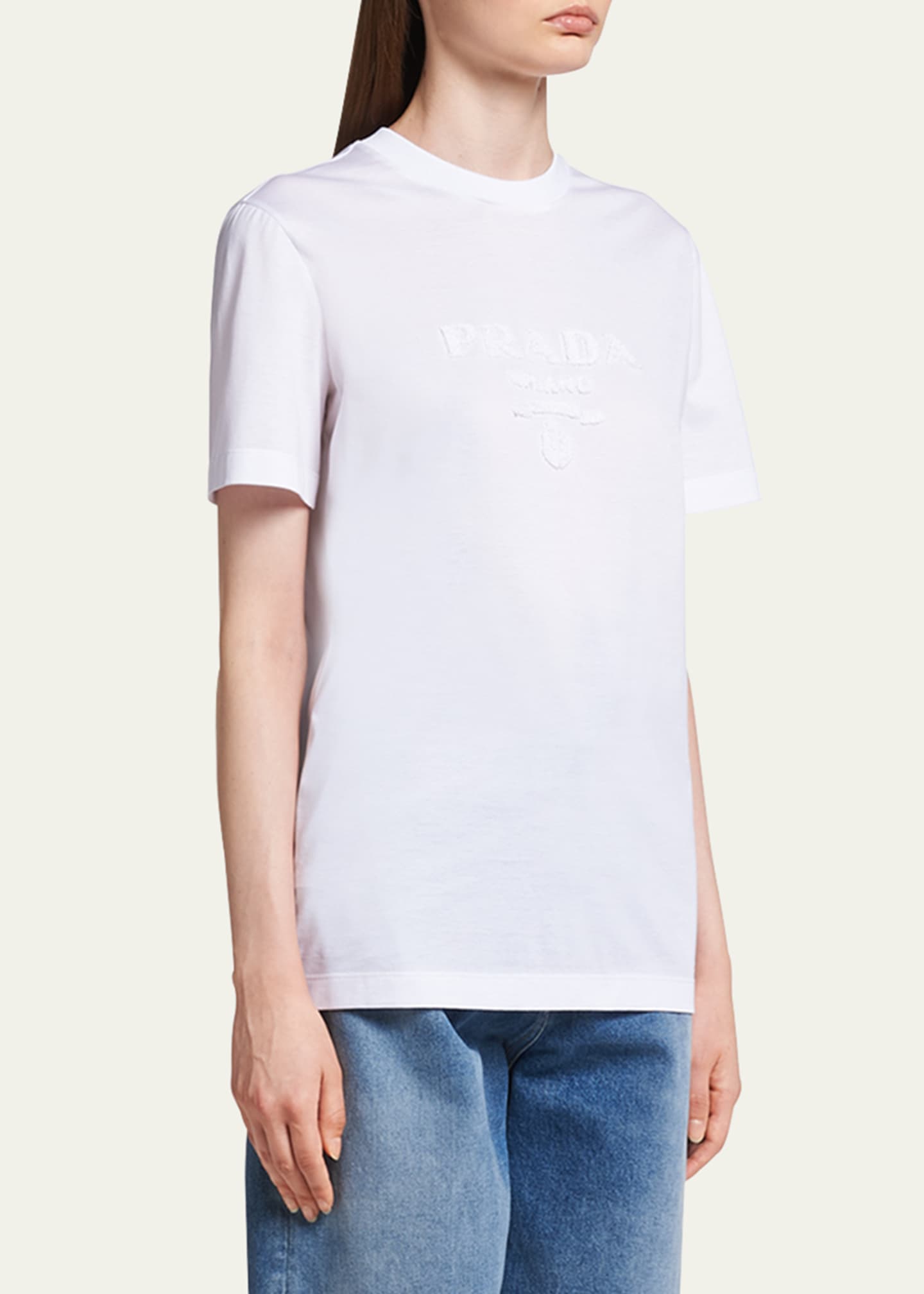 Prada Logo-Embroidered Jersey T-Shirt - Bergdorf Goodman