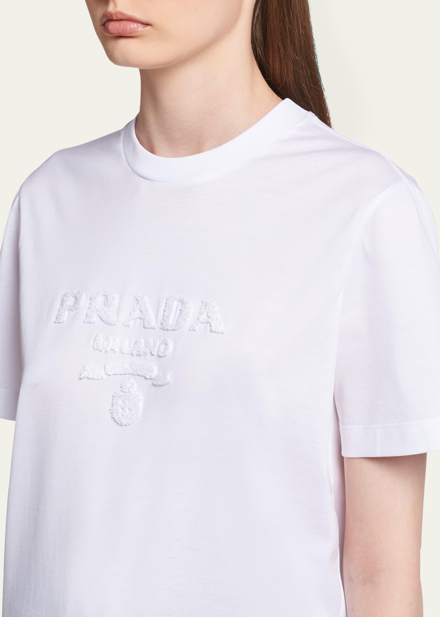 Prada Logo-Embroidered Jersey T-Shirt - Bergdorf Goodman