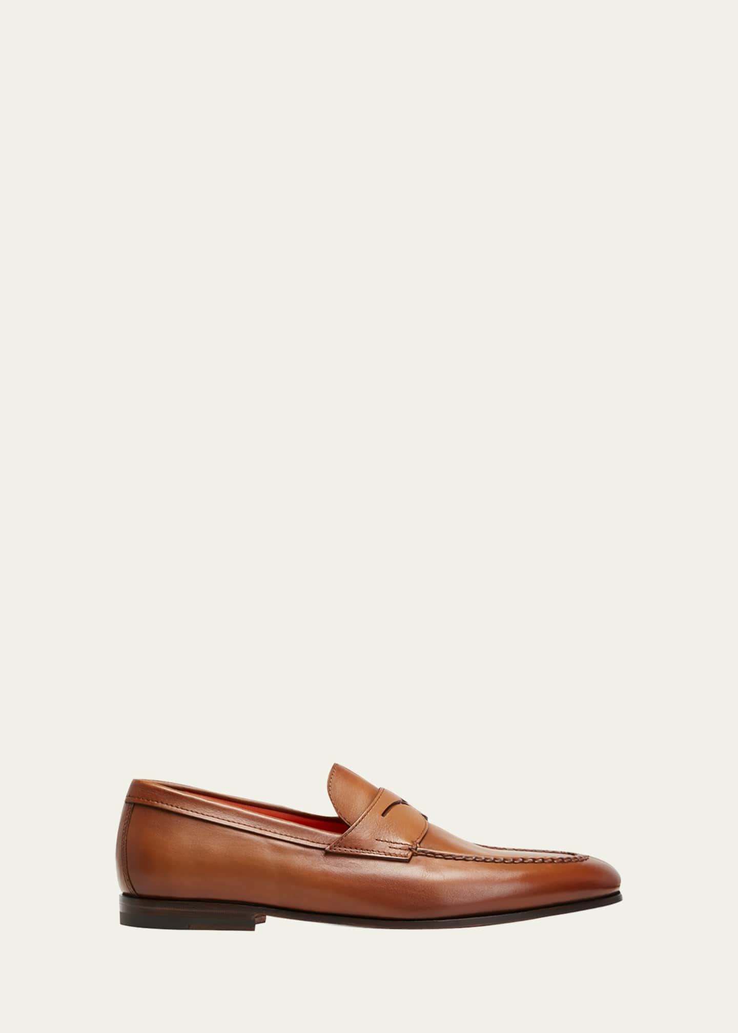 Santoni Men's Brown Leather Penny Loafer