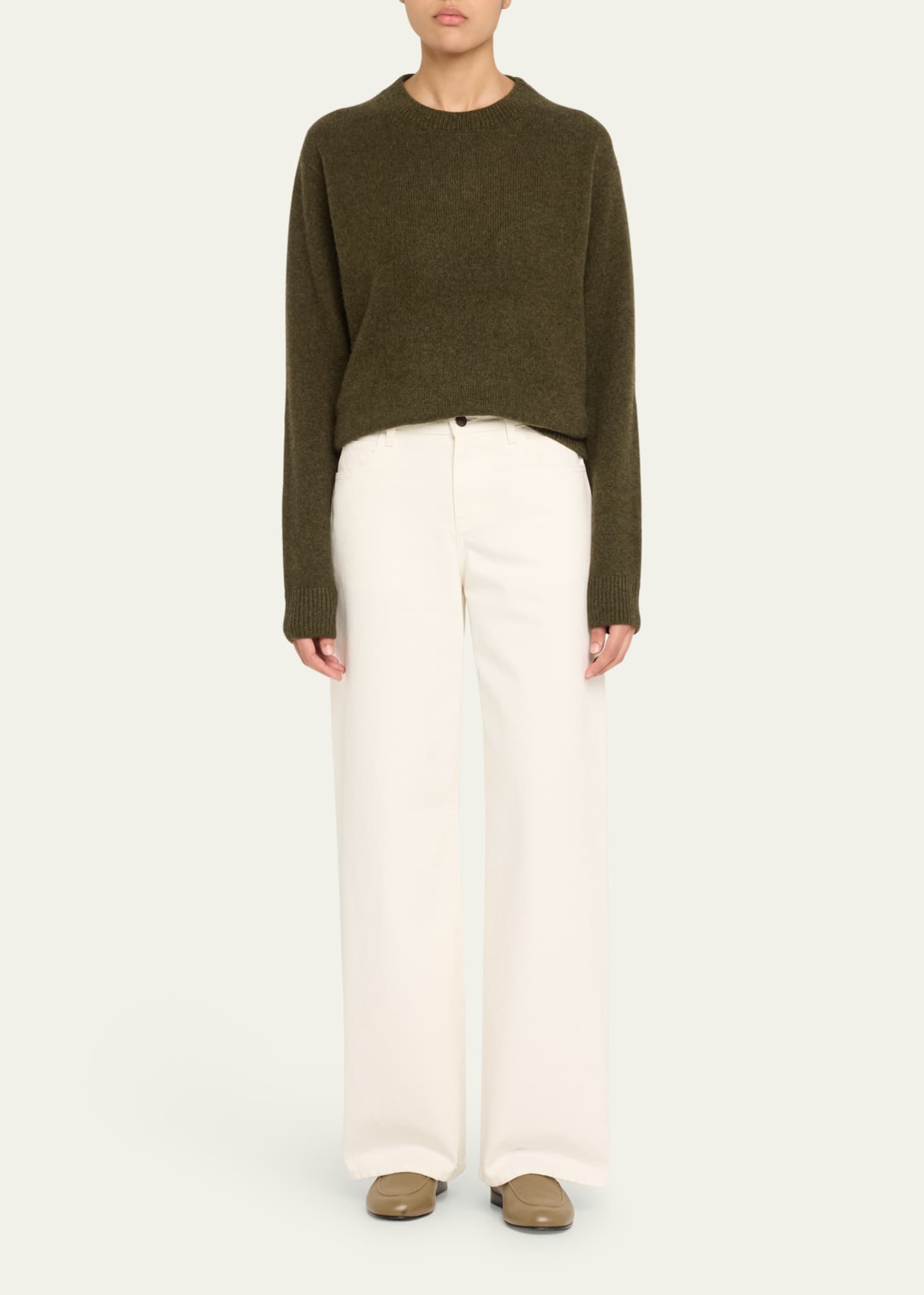 The Elder Statesman Long-Sleeve Cashmere Drop-Shoulder Crewneck Top Image 2 of 5