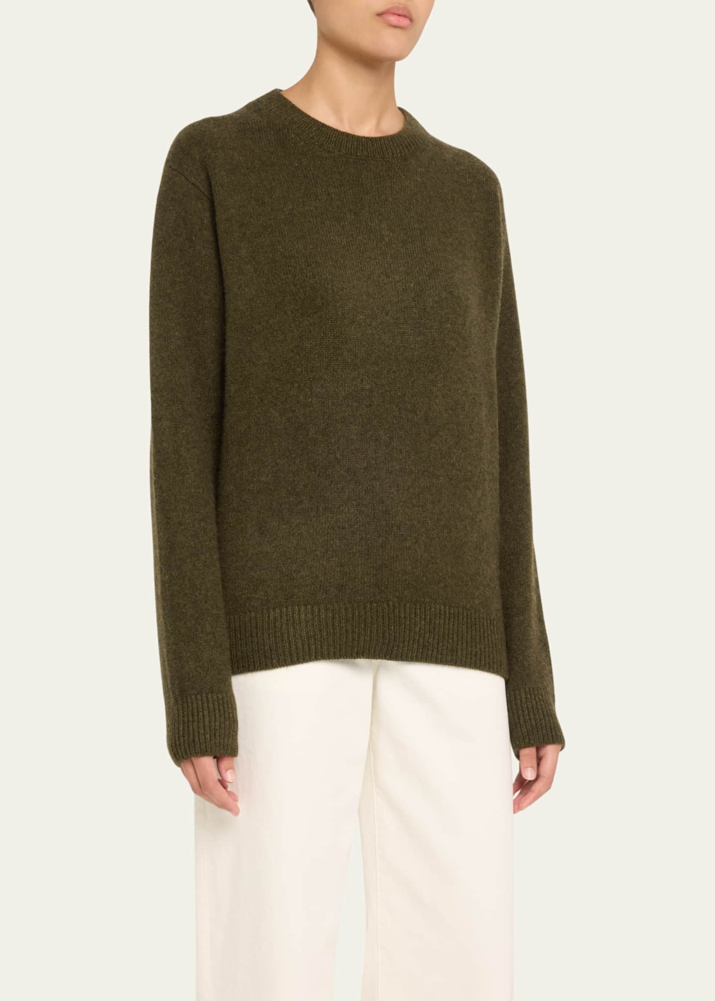 The Elder Statesman Long-Sleeve Cashmere Drop-Shoulder Crewneck Top Image 4 of 5