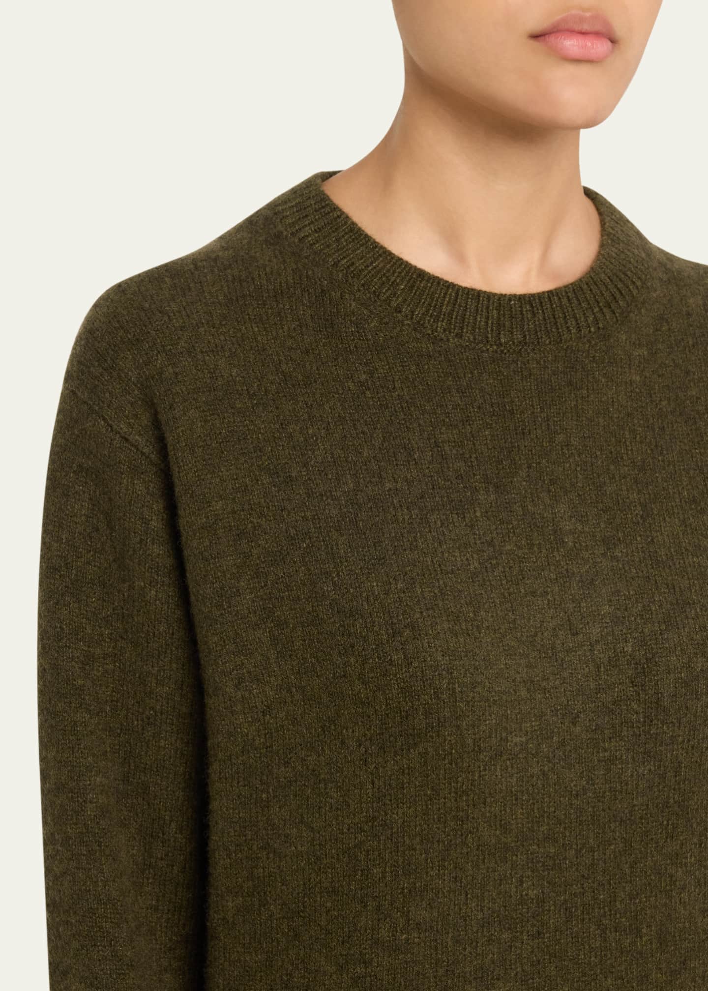 The Elder Statesman Long-Sleeve Cashmere Drop-Shoulder Crewneck Top Image 5 of 5