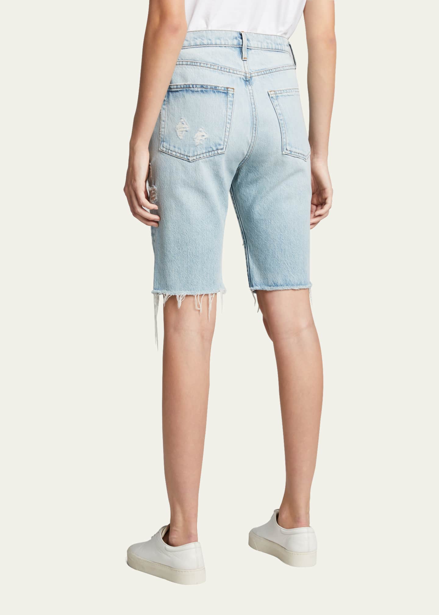 FRAME Le Vintage Shredded Denim Bermuda Shorts Bergdorf Goodman