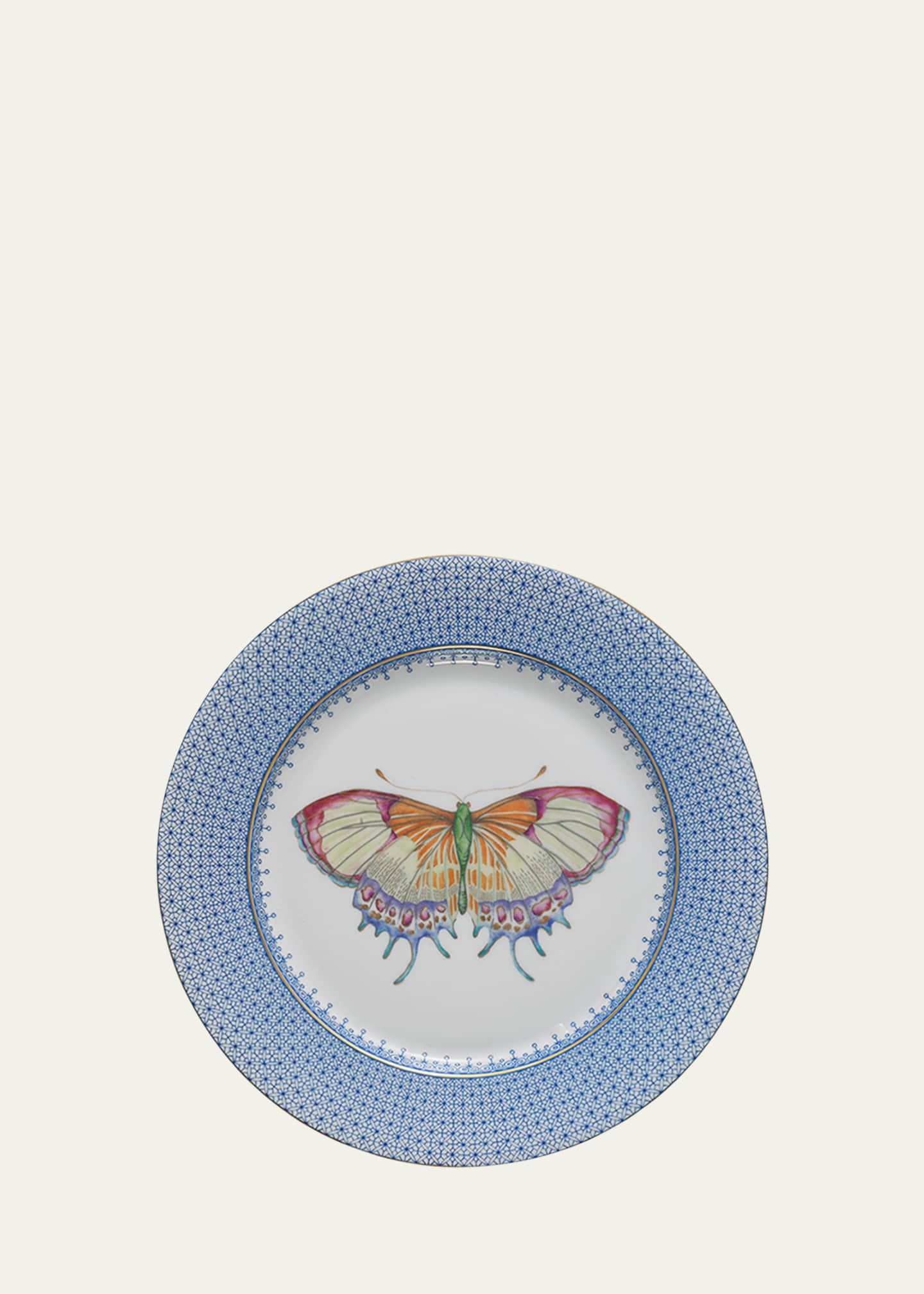 Mottahedeh Cornflower Lace Dessert Plate with Butterfly Center