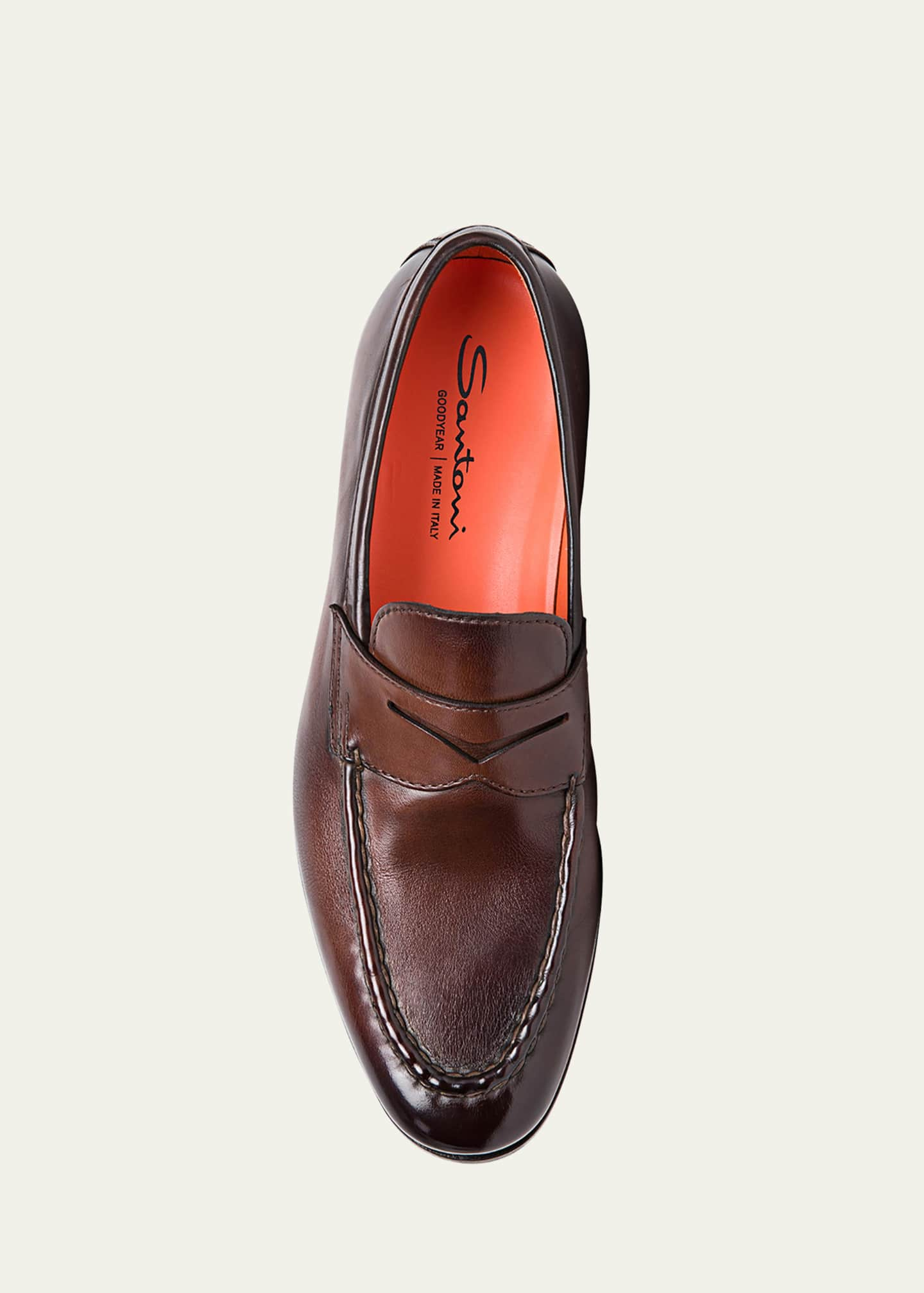 Santoni Men's Door Burnished Leather Penny Loafers - Bergdorf Goodman