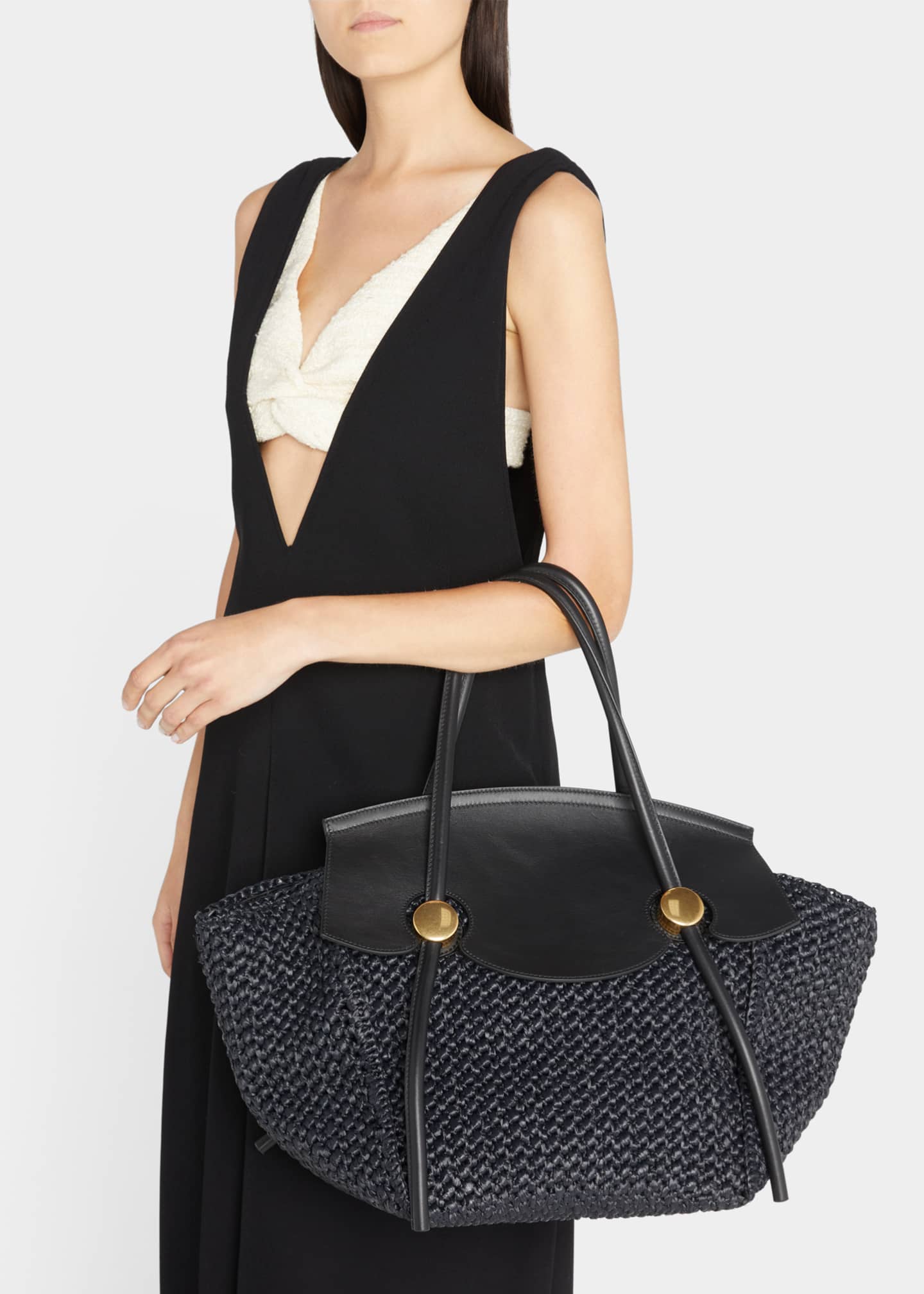 raffia leather tote