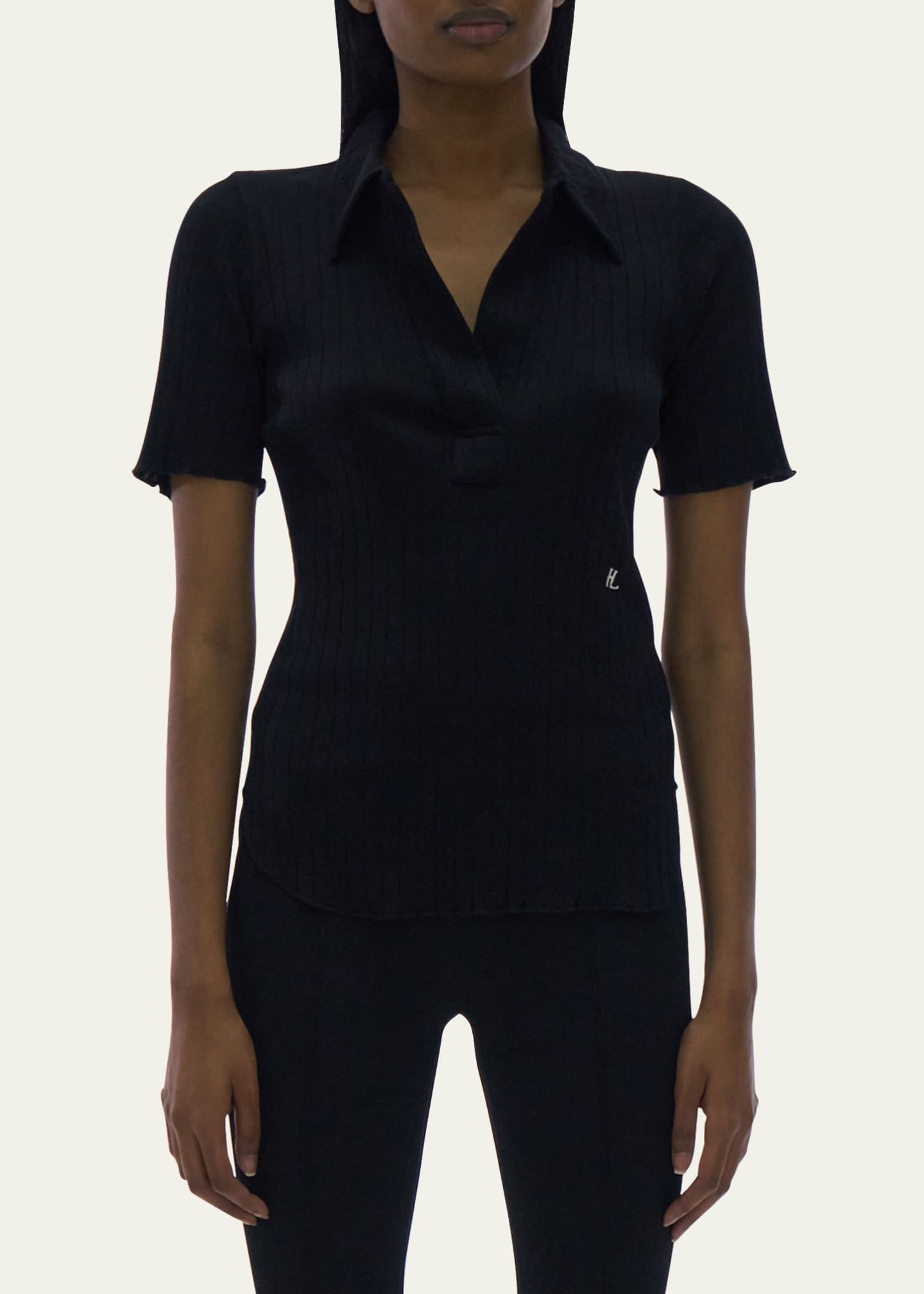 Helmut Lang Ribbed Knit Short Sleeve Polo Shirt - Bergdorf Goodman