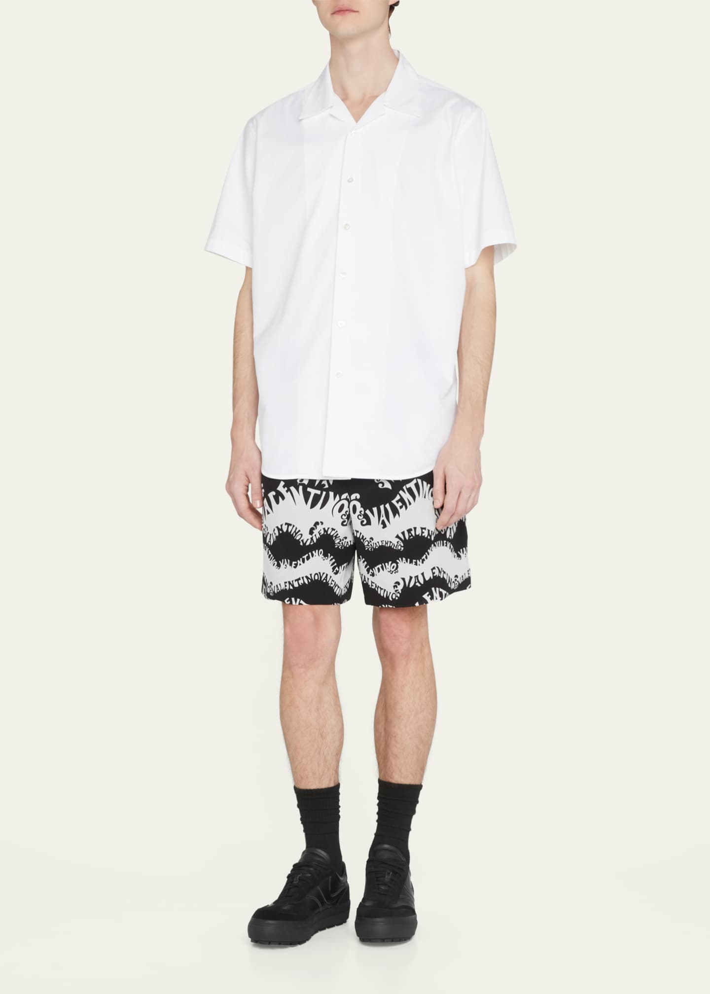 Valentino Garavani Men s Signature Wave Print Silk Shorts