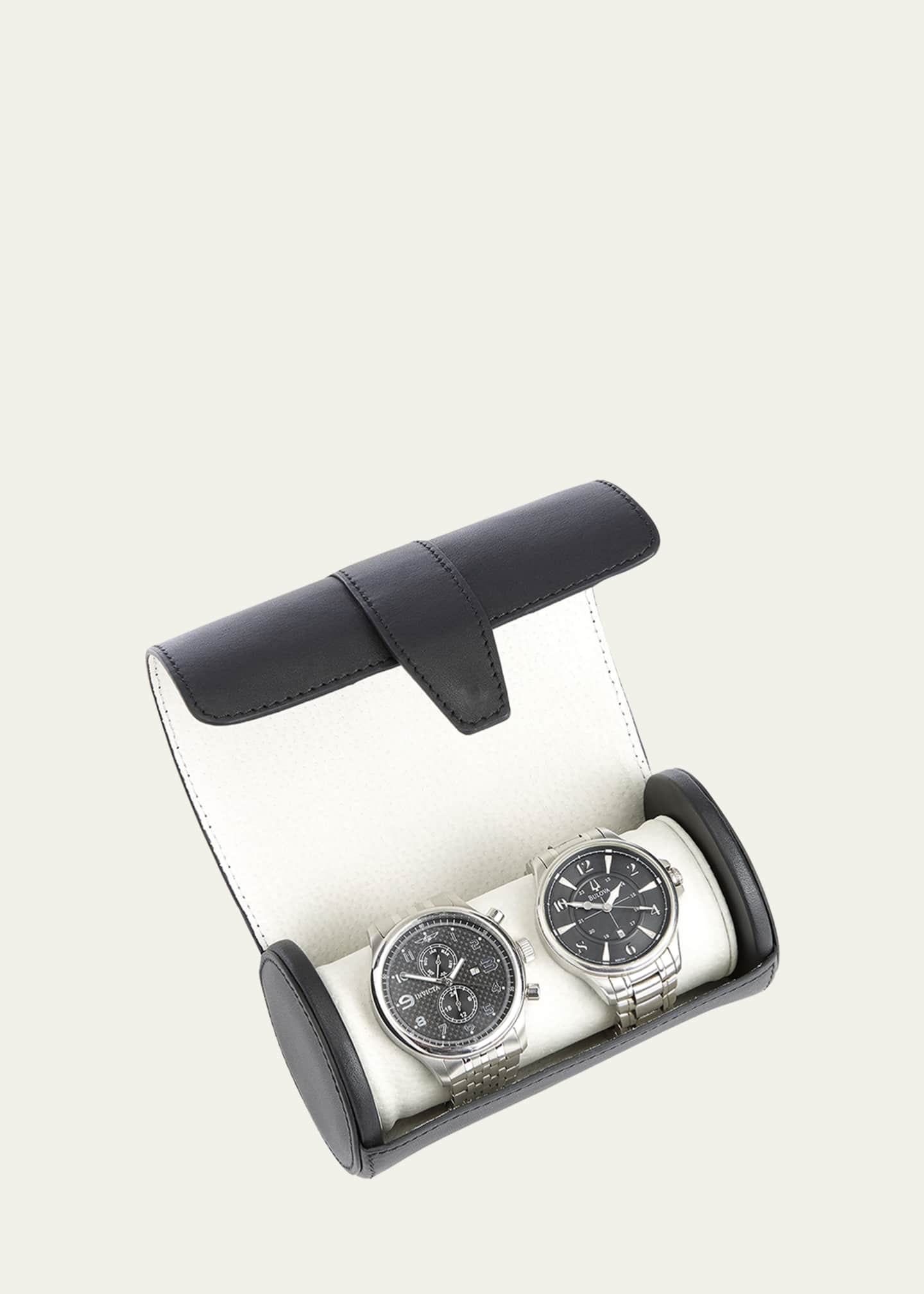 ROYCE New York Personalized Suede-Lined Leather Double Watch Roll Image 2 of 4