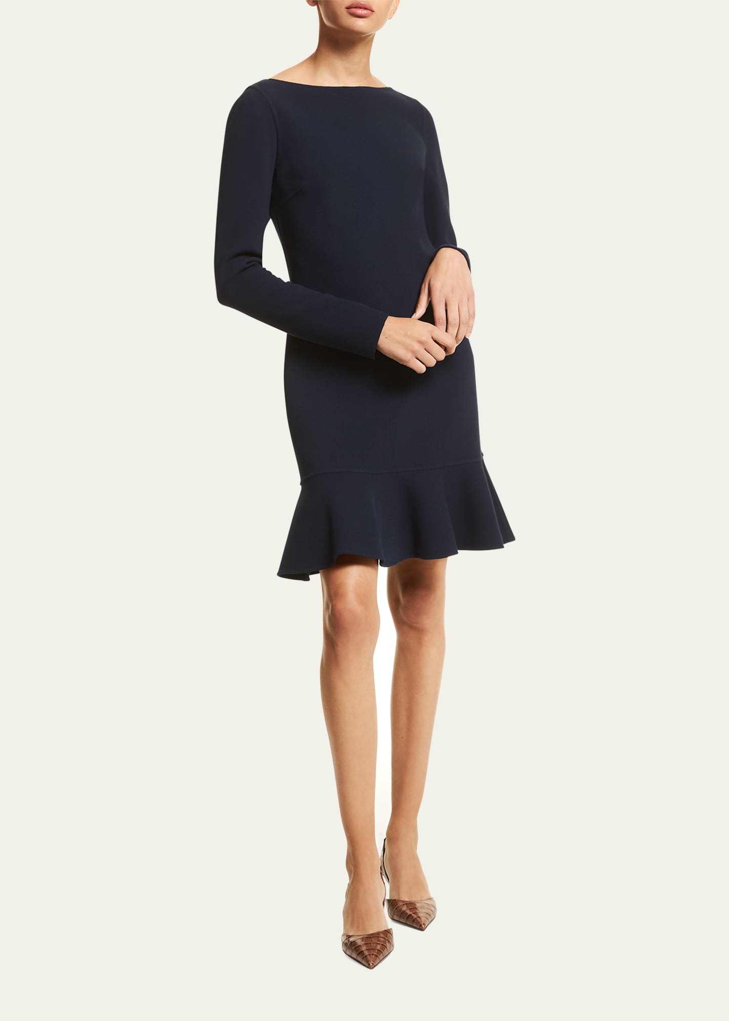 Michael Kors Collection Boat-Neck Wool Mini Dress w/ Flounce Hem ...
