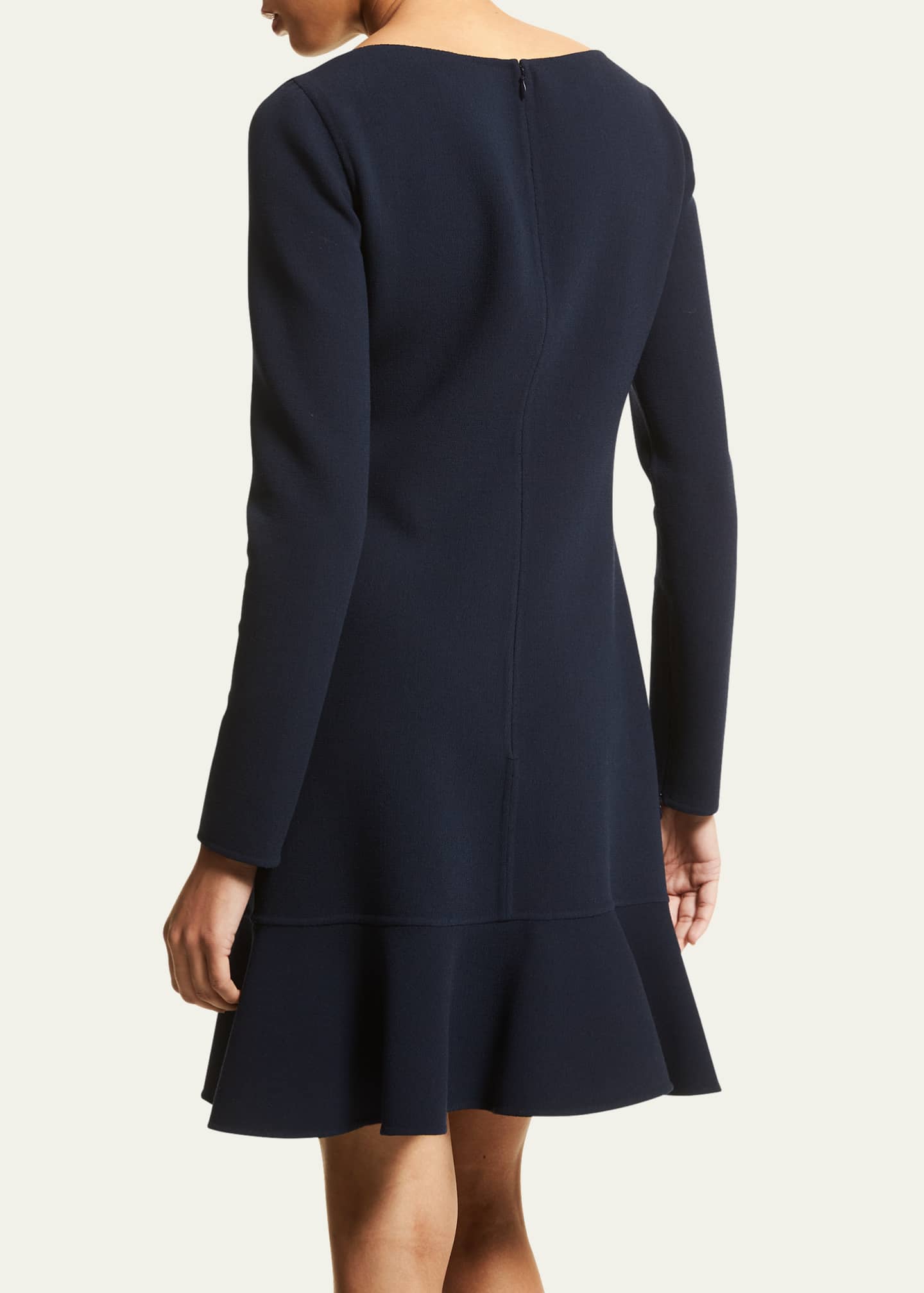 Michael Kors Collection Boat-Neck Wool Mini Dress w/ Flounce Hem ...