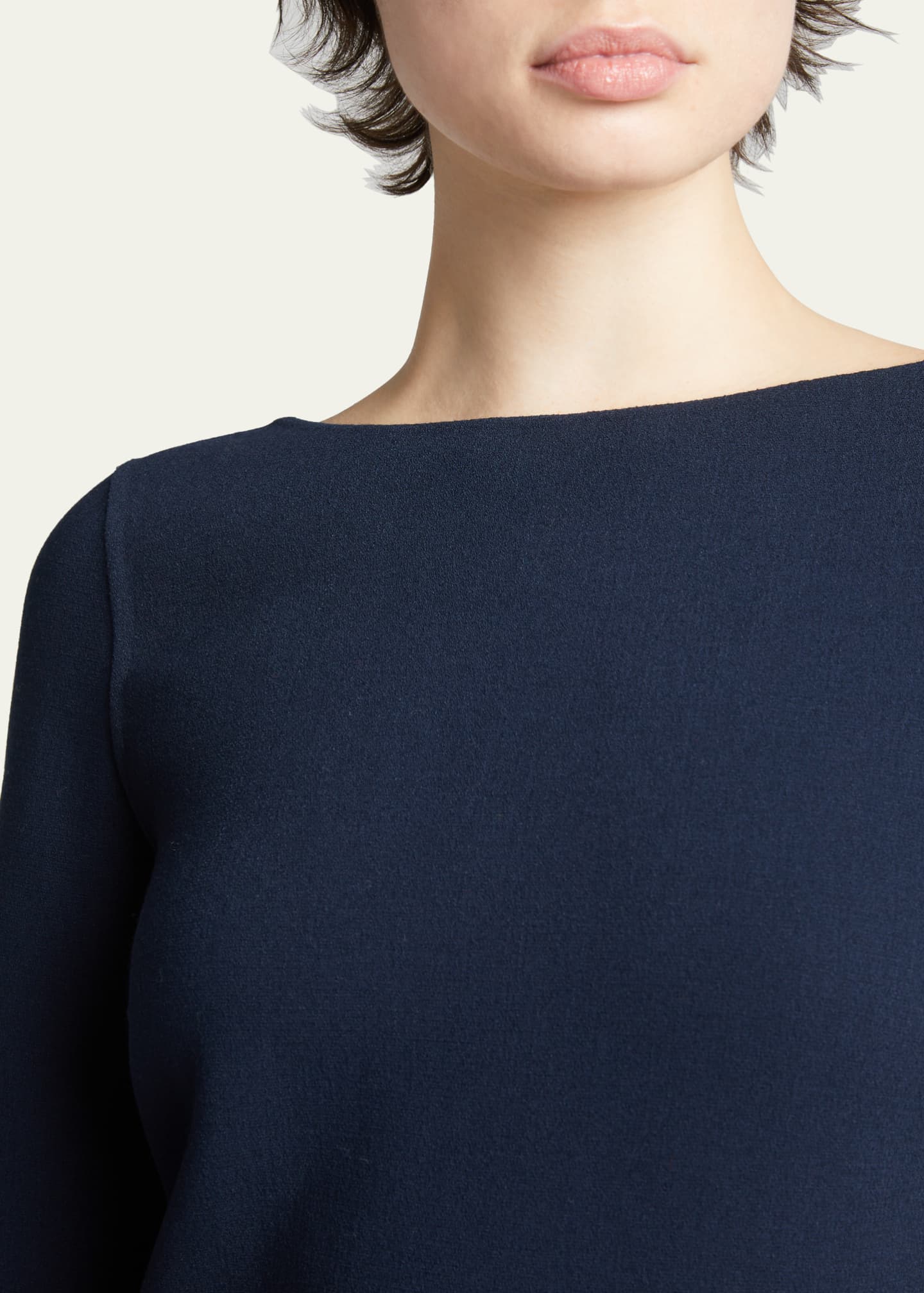 Michael Kors Collection Boat-Neck Wool Mini Dress w/ Flounce Hem ...