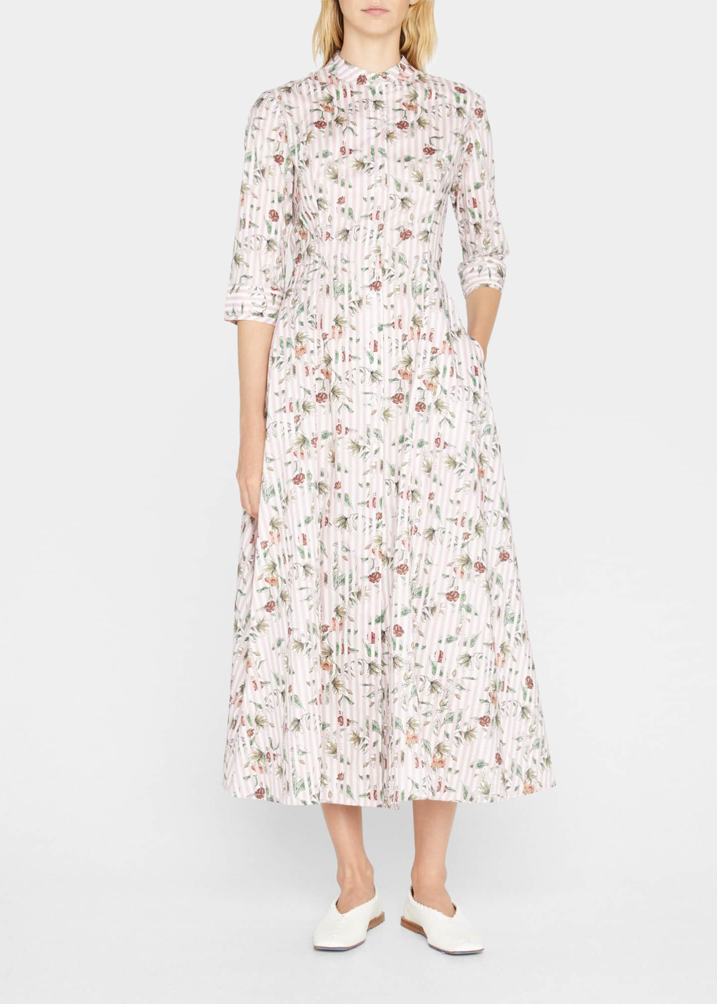 Evi Grintela Carine Floral Stripe Button-Down Shirtdress - Bergdorf Goodman