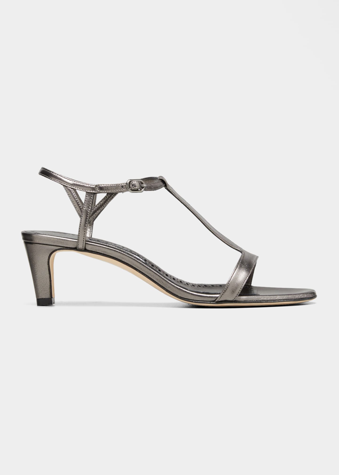 Manolo Blahnik Hulanergapla Metallic Leather Kitten-Heel Sandals