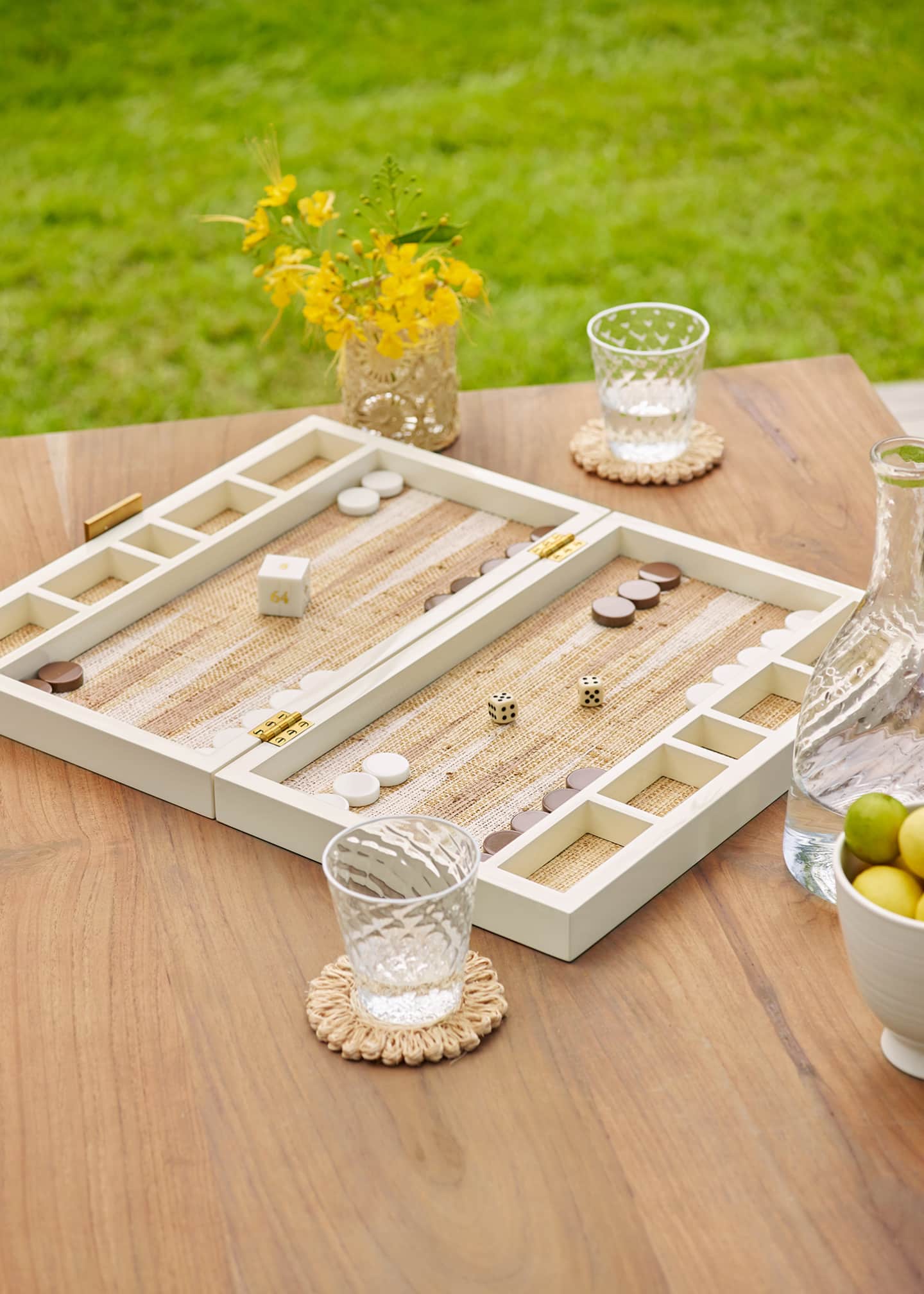 AERIN Lacquer Raffia Backgammon Set