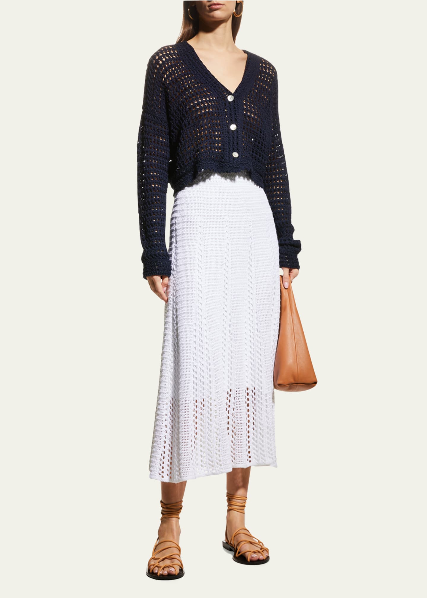 Vince VNeck Crochet Cardigan Bergdorf Goodman
