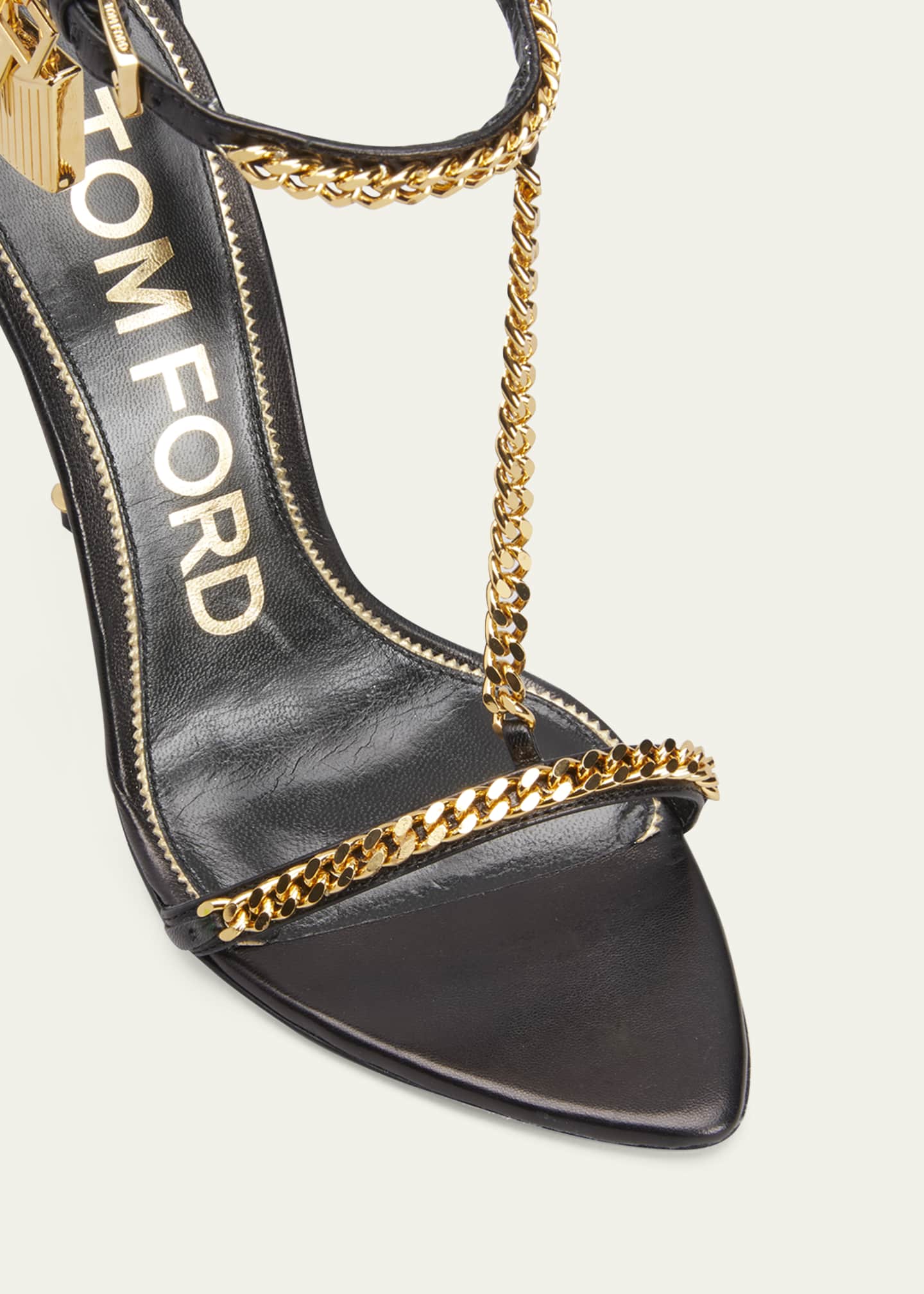 TOM FORD Padlock T-Strap Chain Leather Sandals - Bergdorf Goodman