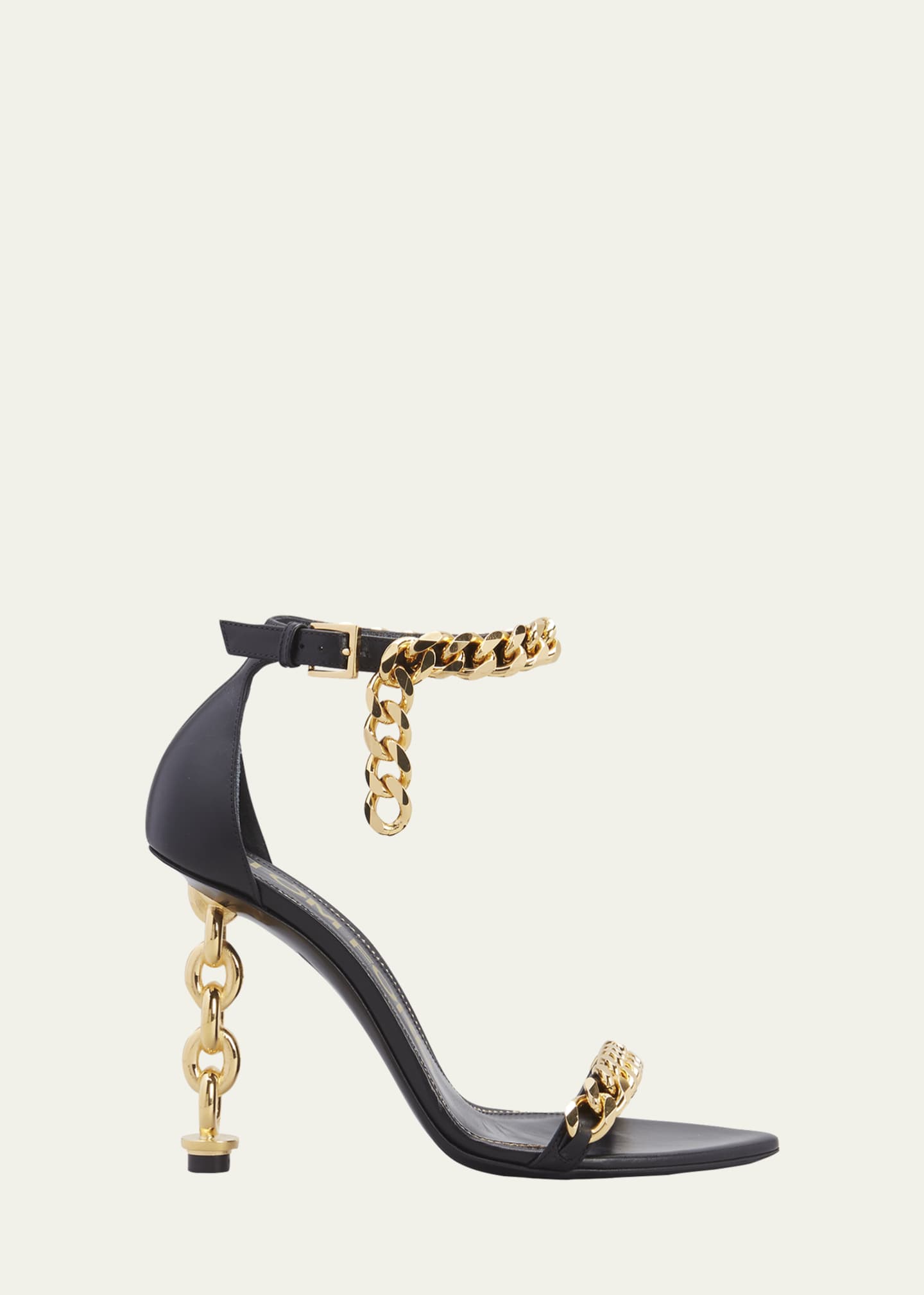 Black heels with gold chain ankle strap hot sale