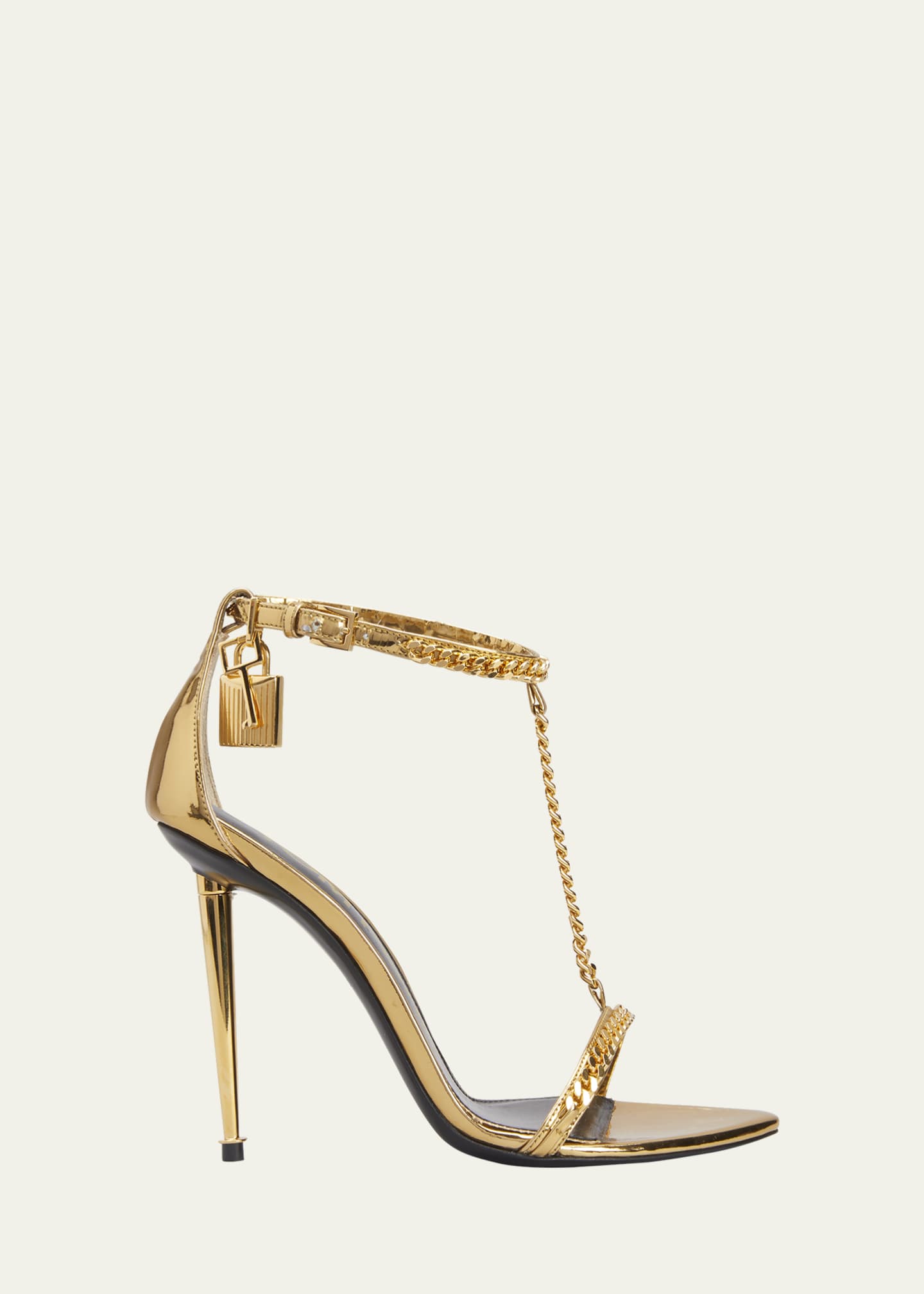 TOM FORD Mirror Padlock T-Strap Chain Leather Sandals - Bergdorf Goodman