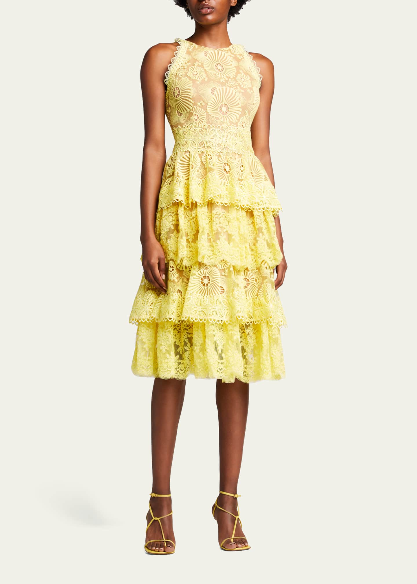 Bronx and Banco Bridget RuffleTiered Lace Midi Dress Bergdorf Goodman