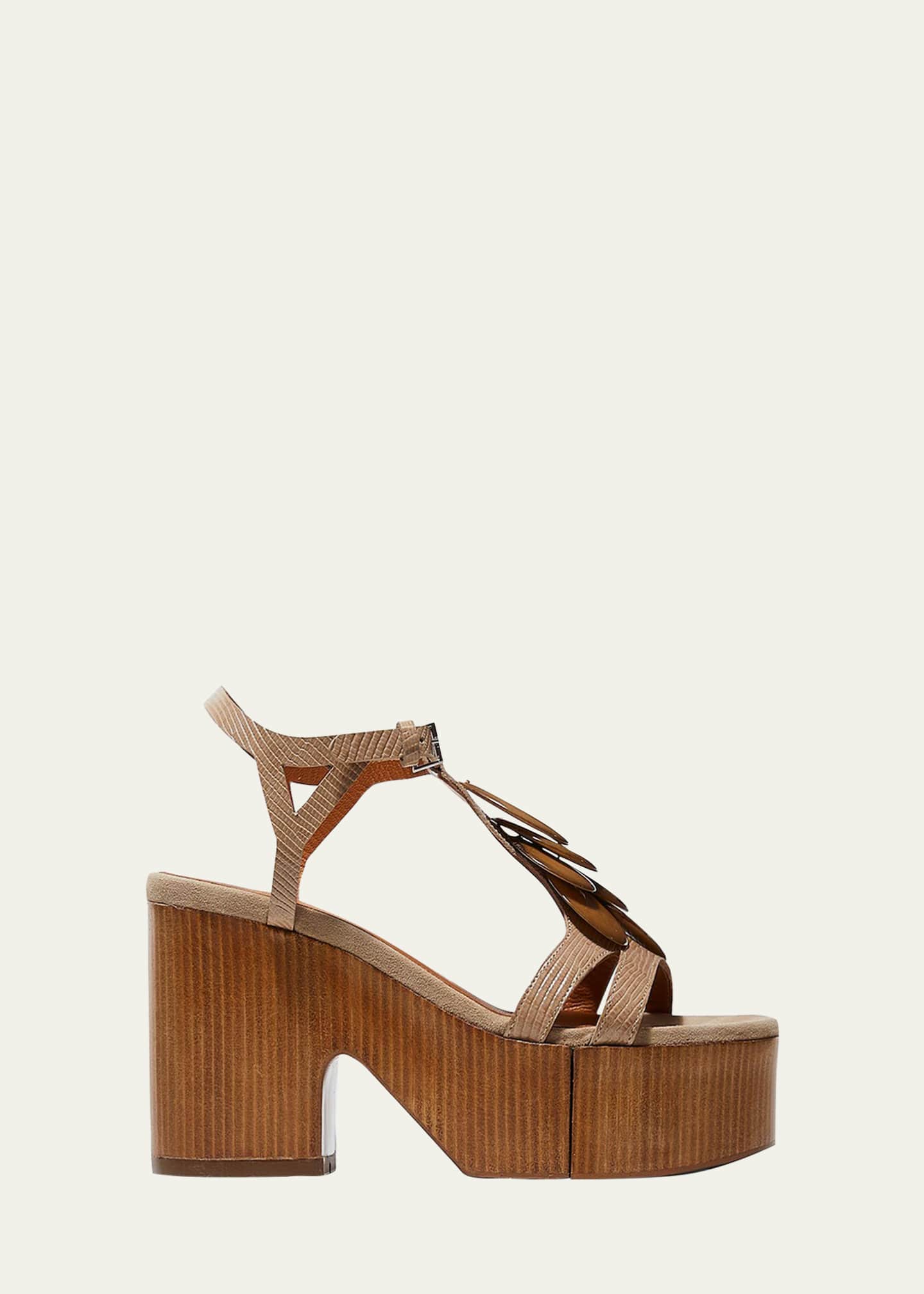 Clergerie Paris Celenie Leather Bead AnkleStrap Block Sandals
