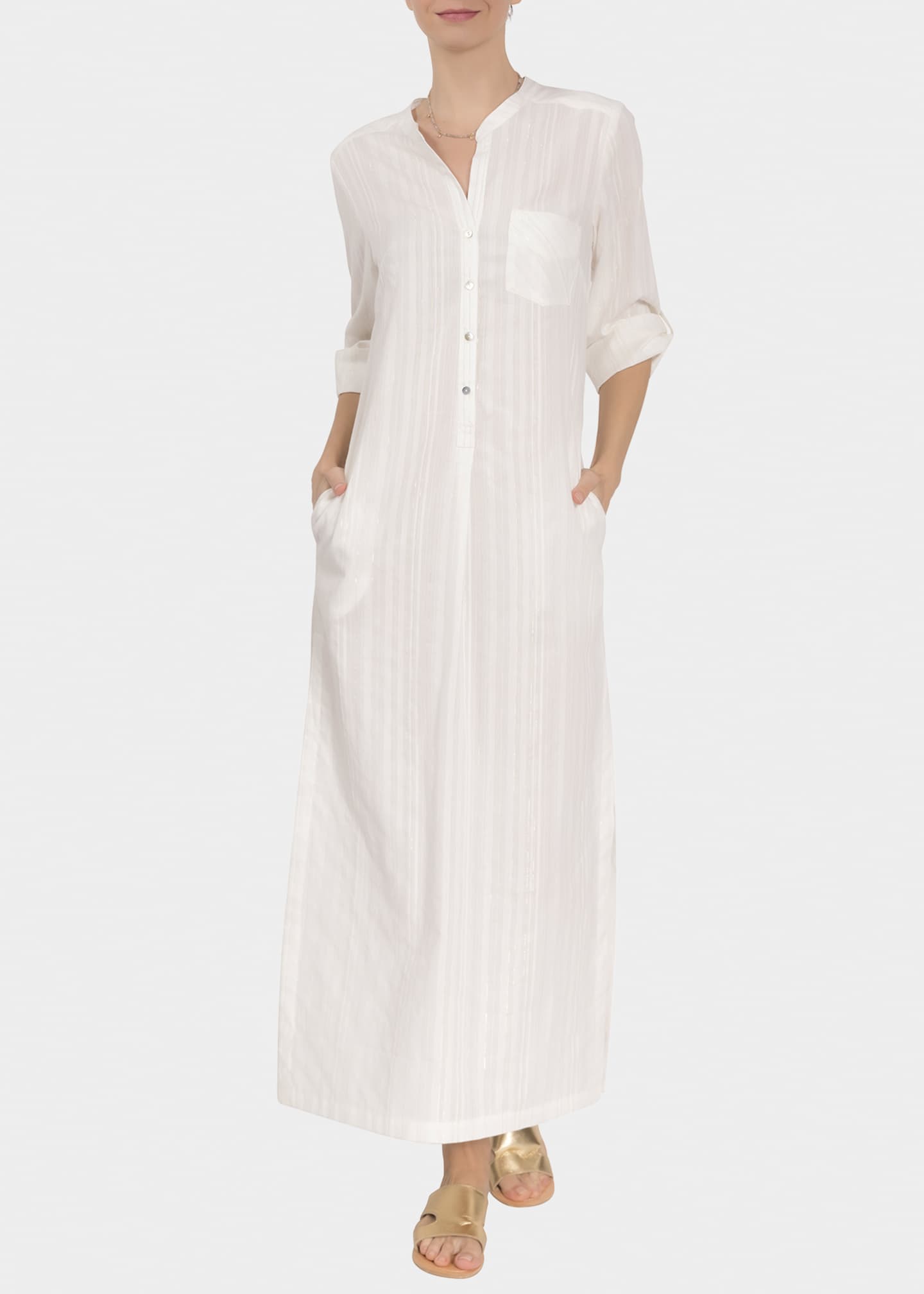 Everyday Ritual Tracey Shimmer-Stripe Cotton Henley Caftan - Bergdorf ...