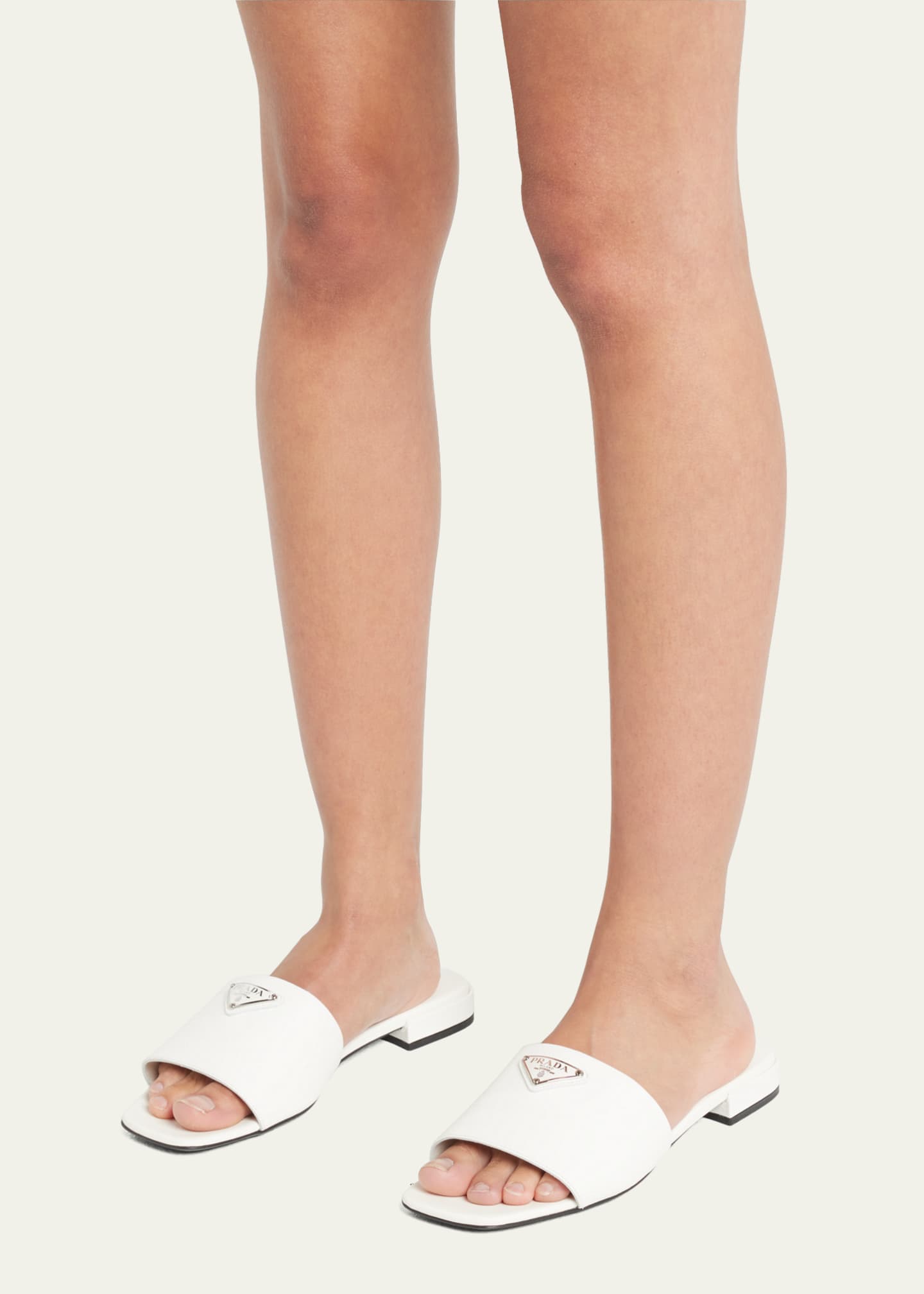Prada Calfskin Logo Flat Slide Sandals Bergdorf Goodman