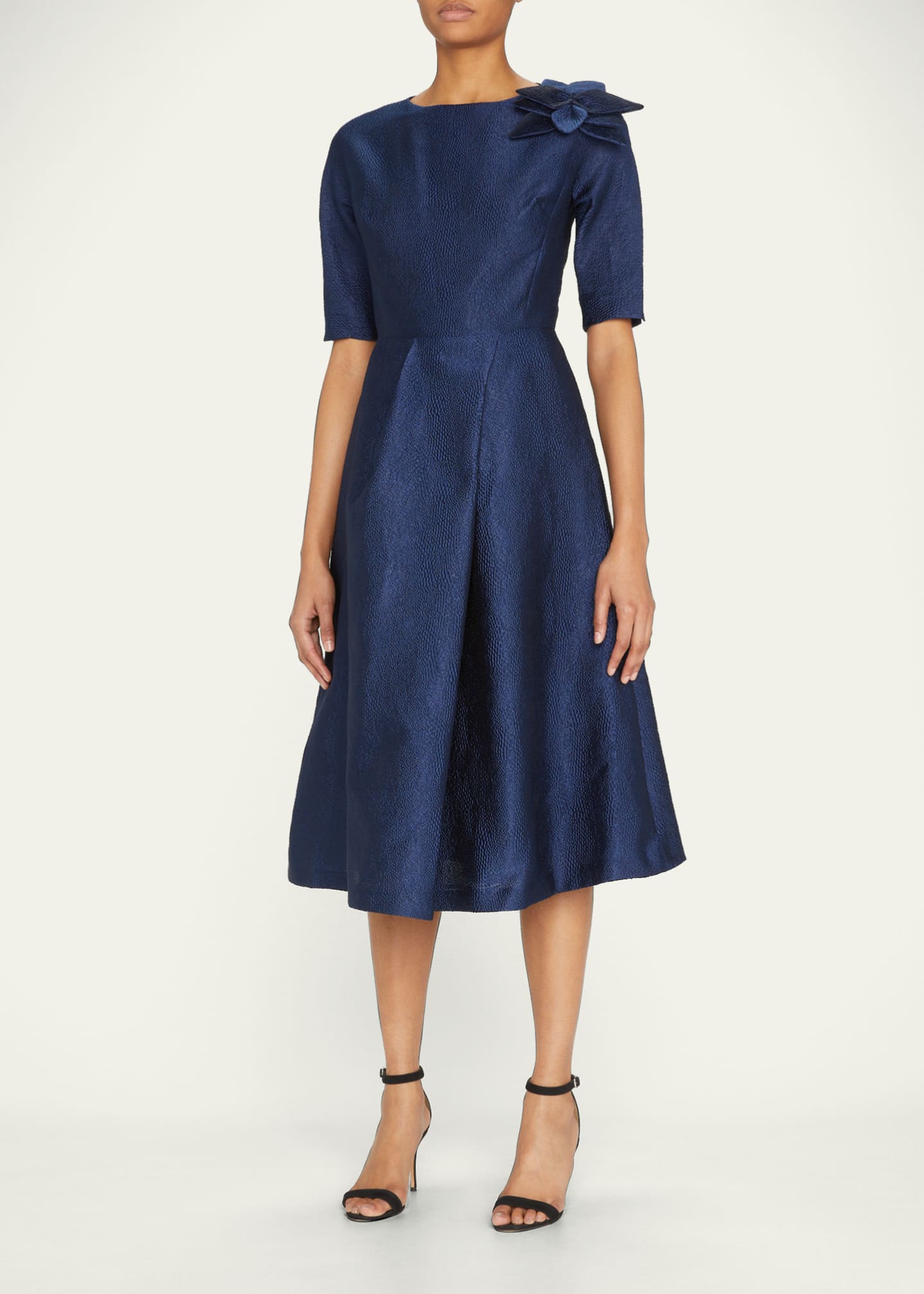Rickie Freeman for Teri Jon ElbowSleeve Textured Jacquard Dress