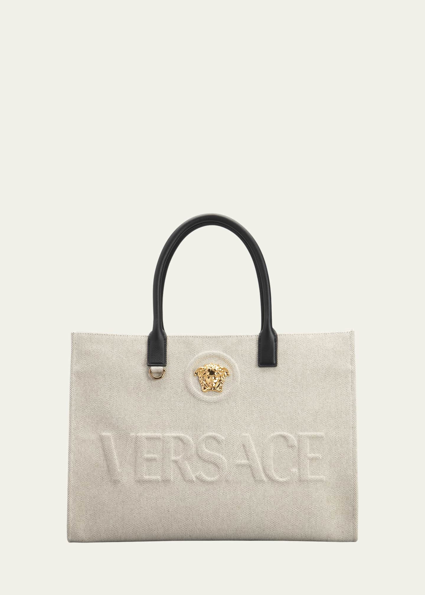 Versace Tote Bag With All-over Logo Print In Light Blue Canvas Man -  ShopStyle