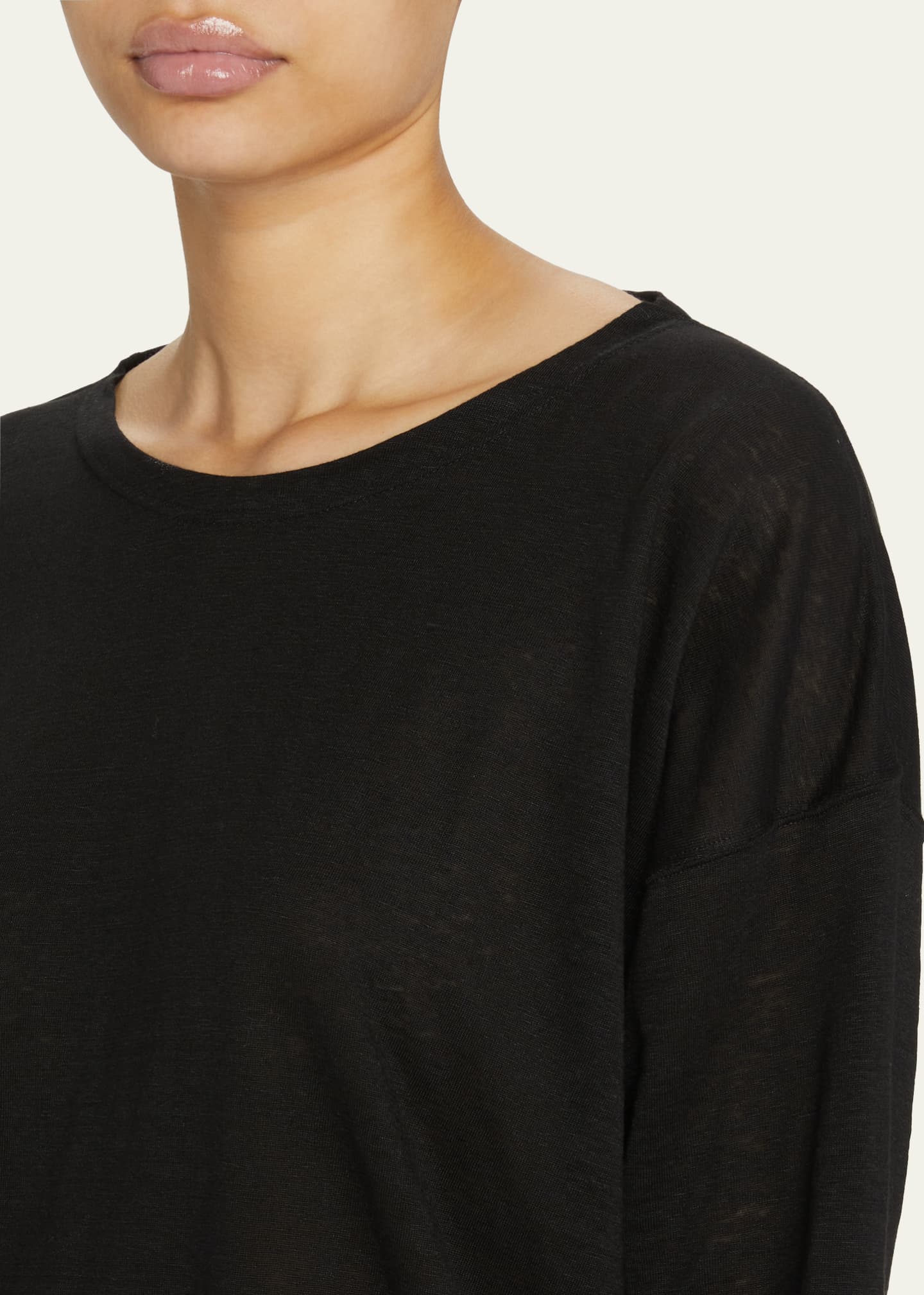 Eskandar Long Sleeve Boat-Neck Linen T-Shirt (Mid Plus Length)