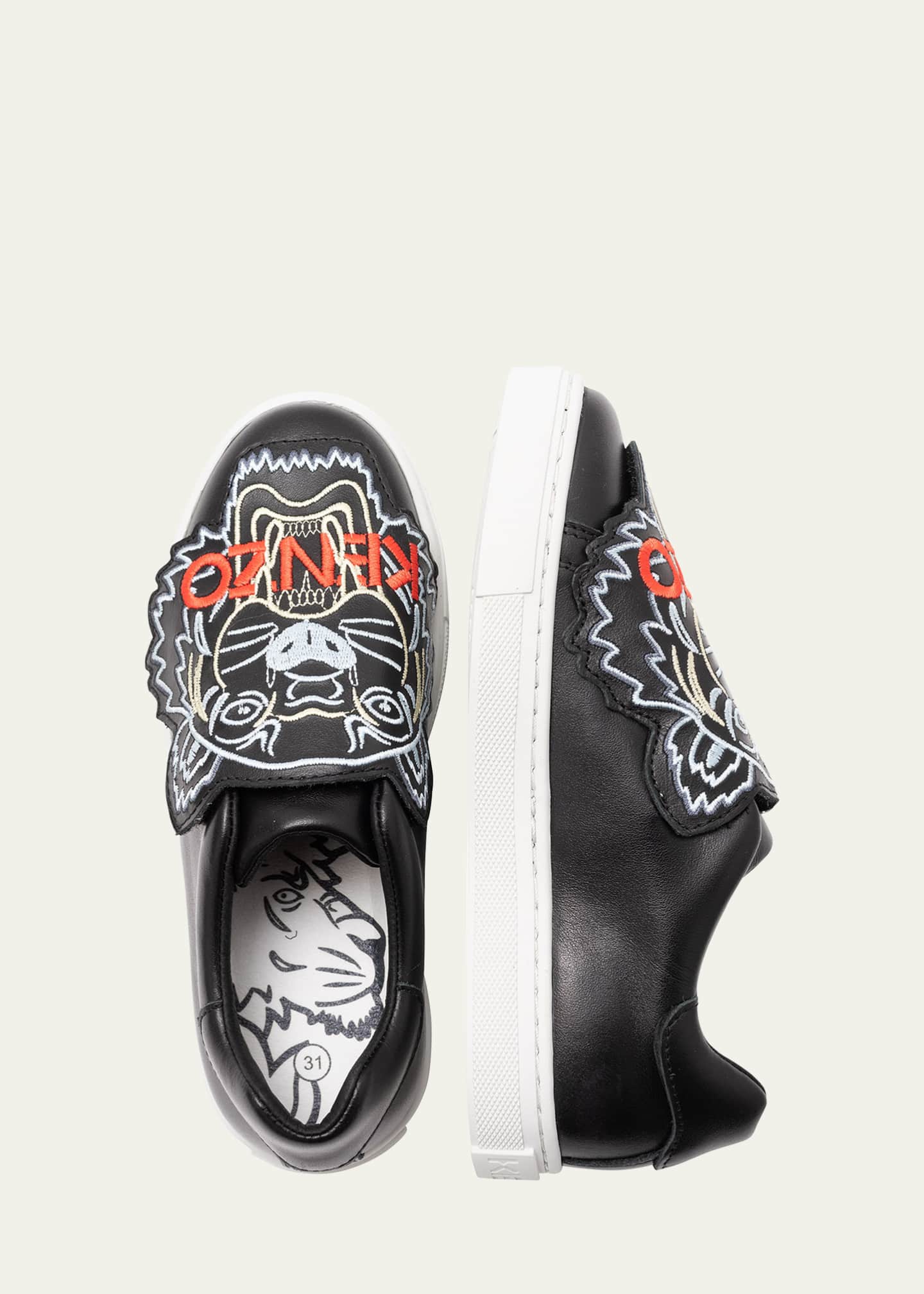 Kenzo Kid's Tiger Leather Low-Top Sneakers, Toddler/Kids