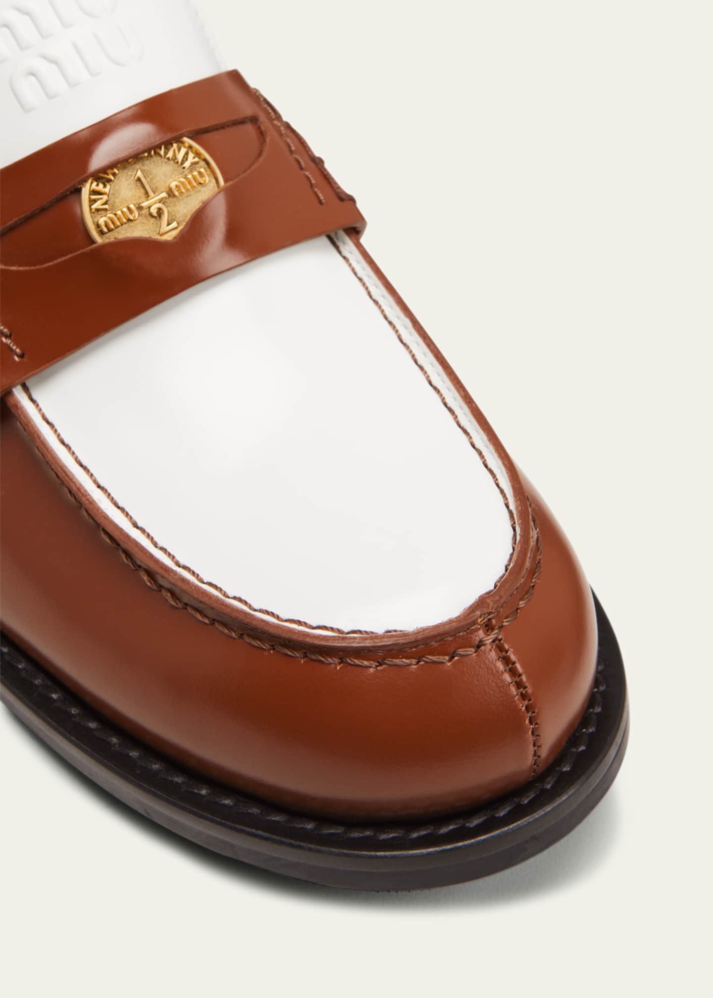 Miu Miu Bicolor Calfskin Penny Loafers - Bergdorf Goodman