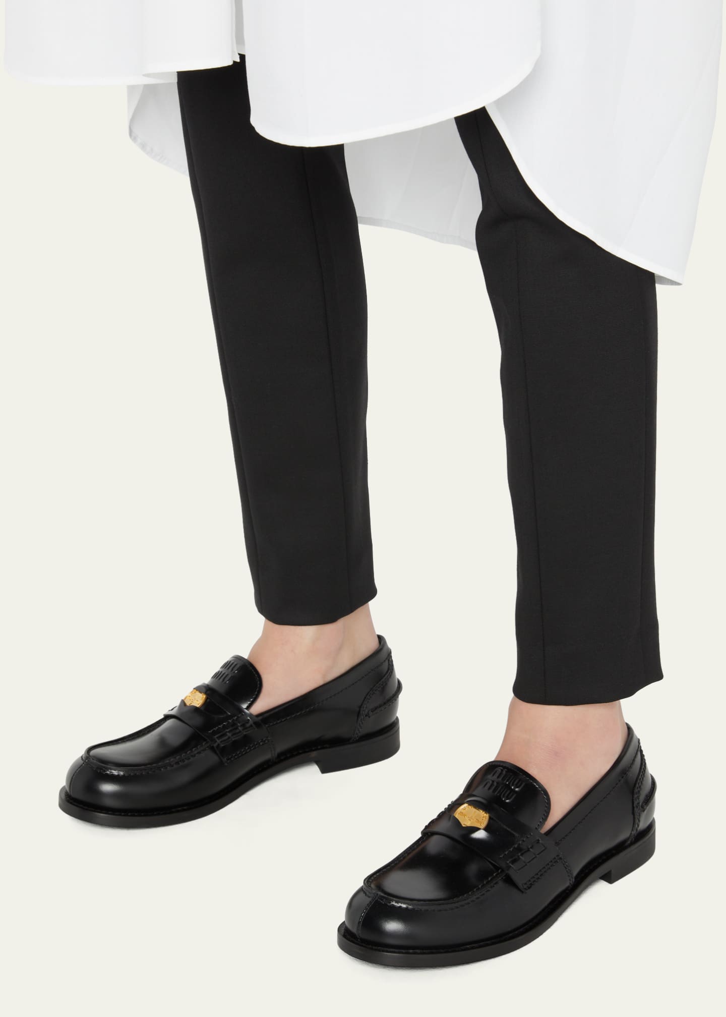 Miu Miu Leather Penny Loafers - Bergdorf Goodman