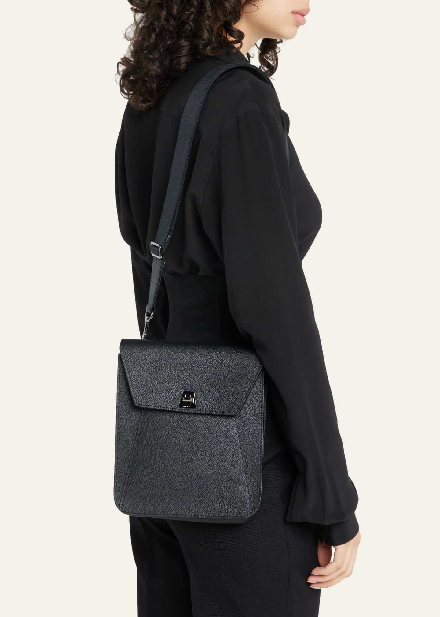 Small black leather messenger bag sales