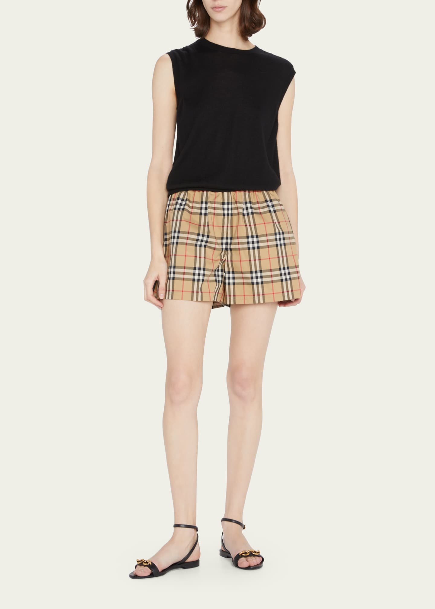 Burberry Audrey Side Stripes Check Shorts Bergdorf Goodman