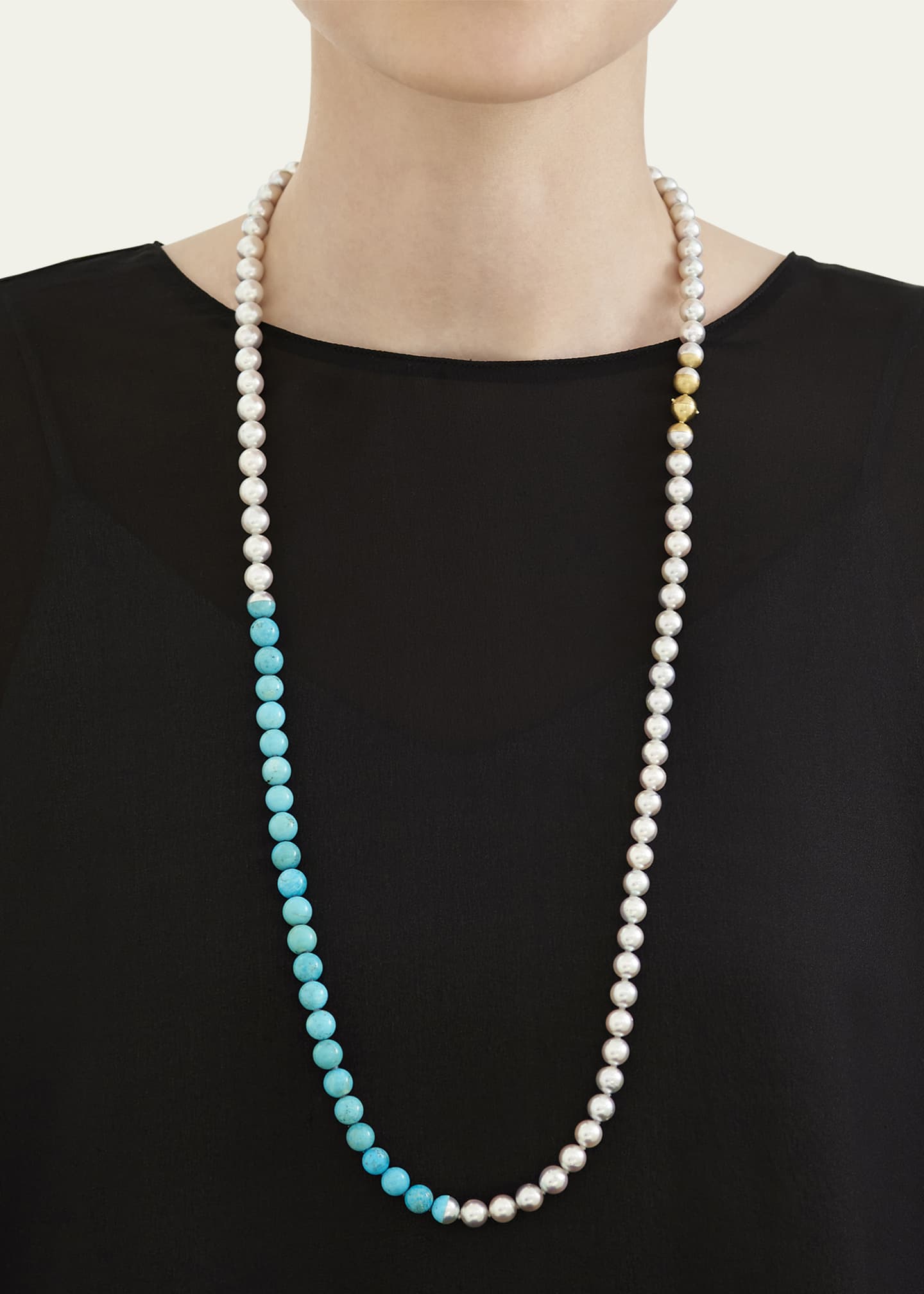 YUTAI Long Sectional Pearl Necklace with Turquoise - Bergdorf Goodman