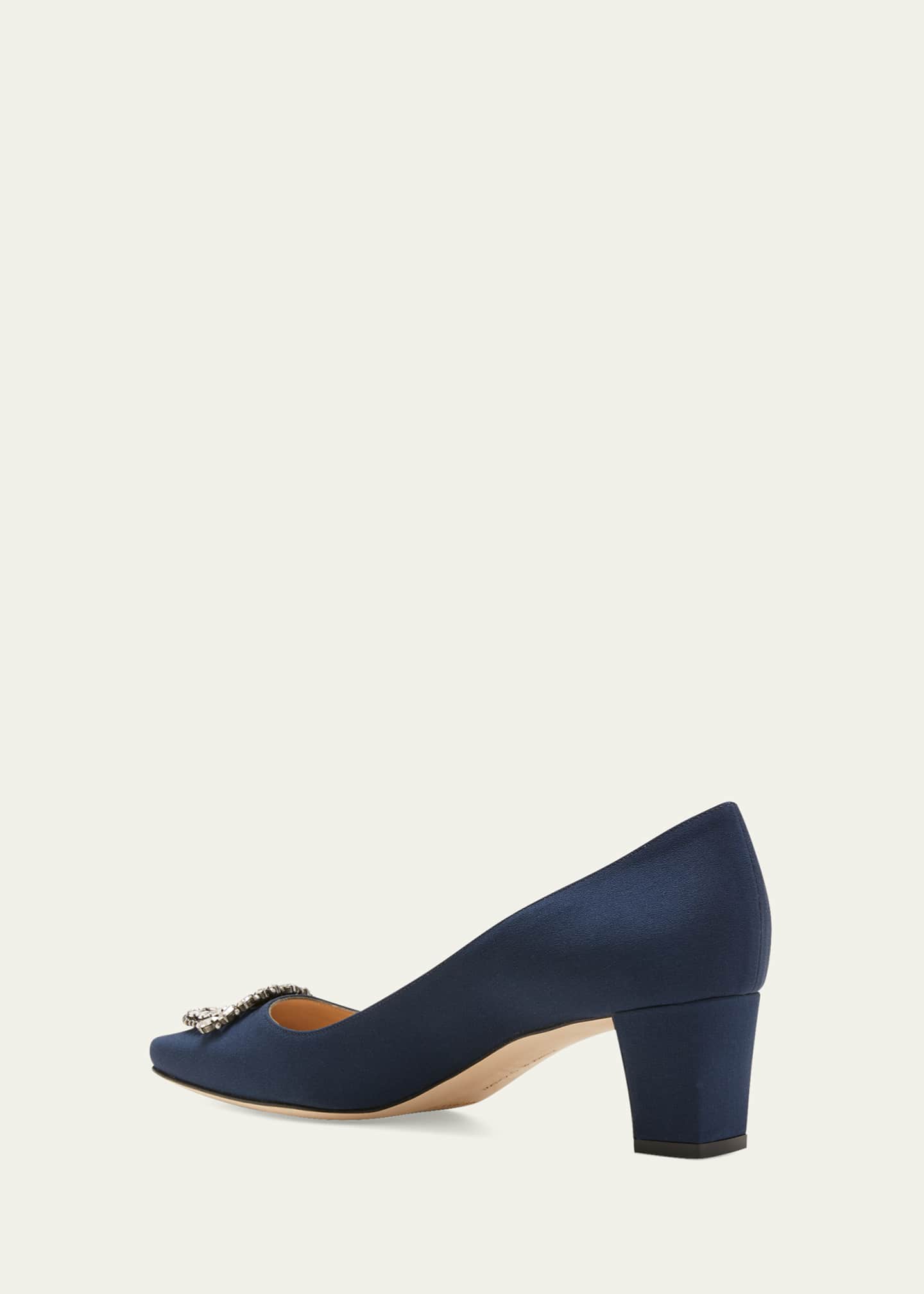 Manolo Blahnik Okkatto Crystal Silk Block-Heel Pumps