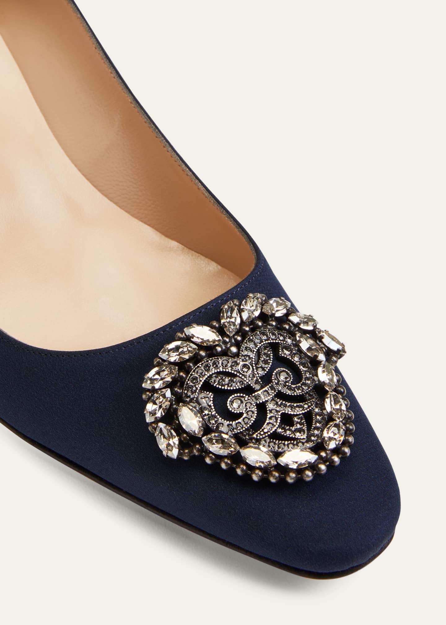 Manolo Blahnik Okkatto Crystal Silk Block-Heel Pumps Image 5 of 5