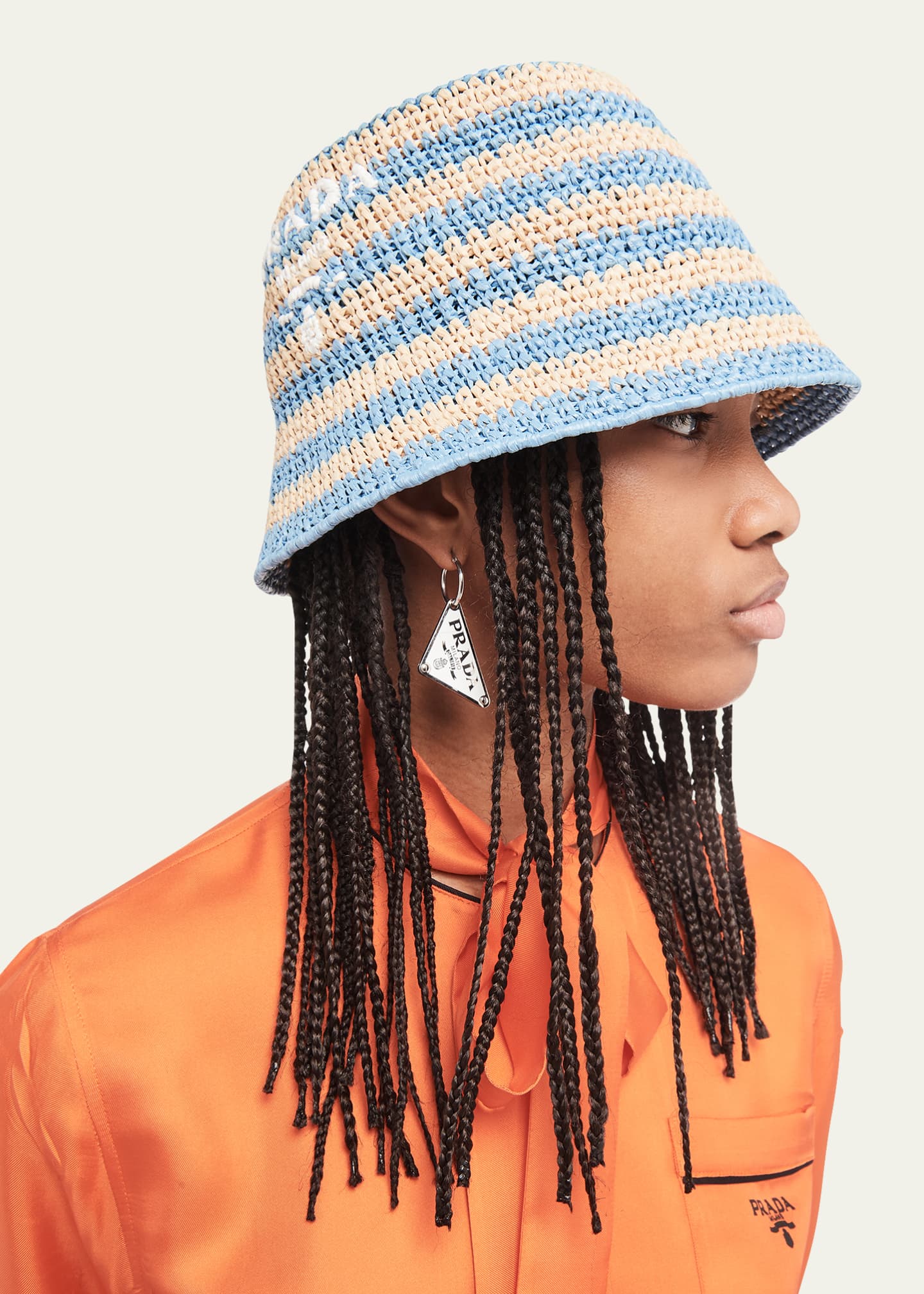 Prada Women's Logo Raffia Bucket Hat