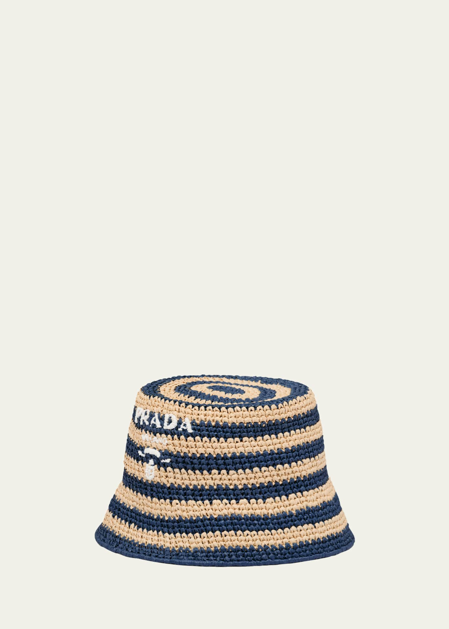 Prada Logo Striped Raffia Shoulder Bag