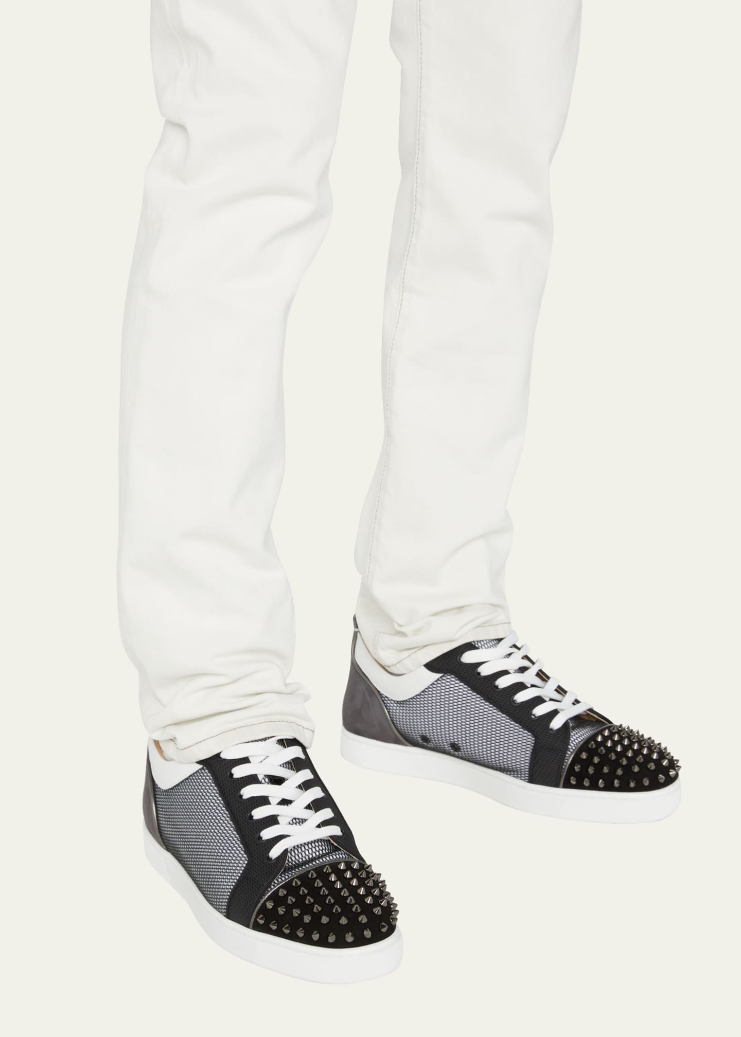 Christian Louboutin Men's Louis Junior Spikes Orlato Leather Sneakers