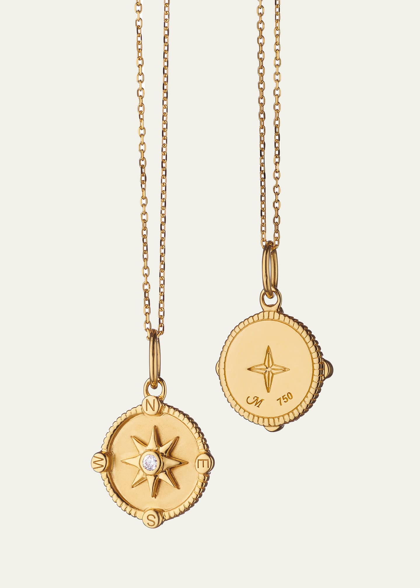 Monica Rich Kosann Mini Travel Compass Charm Necklace with Diamond Bezel at Center