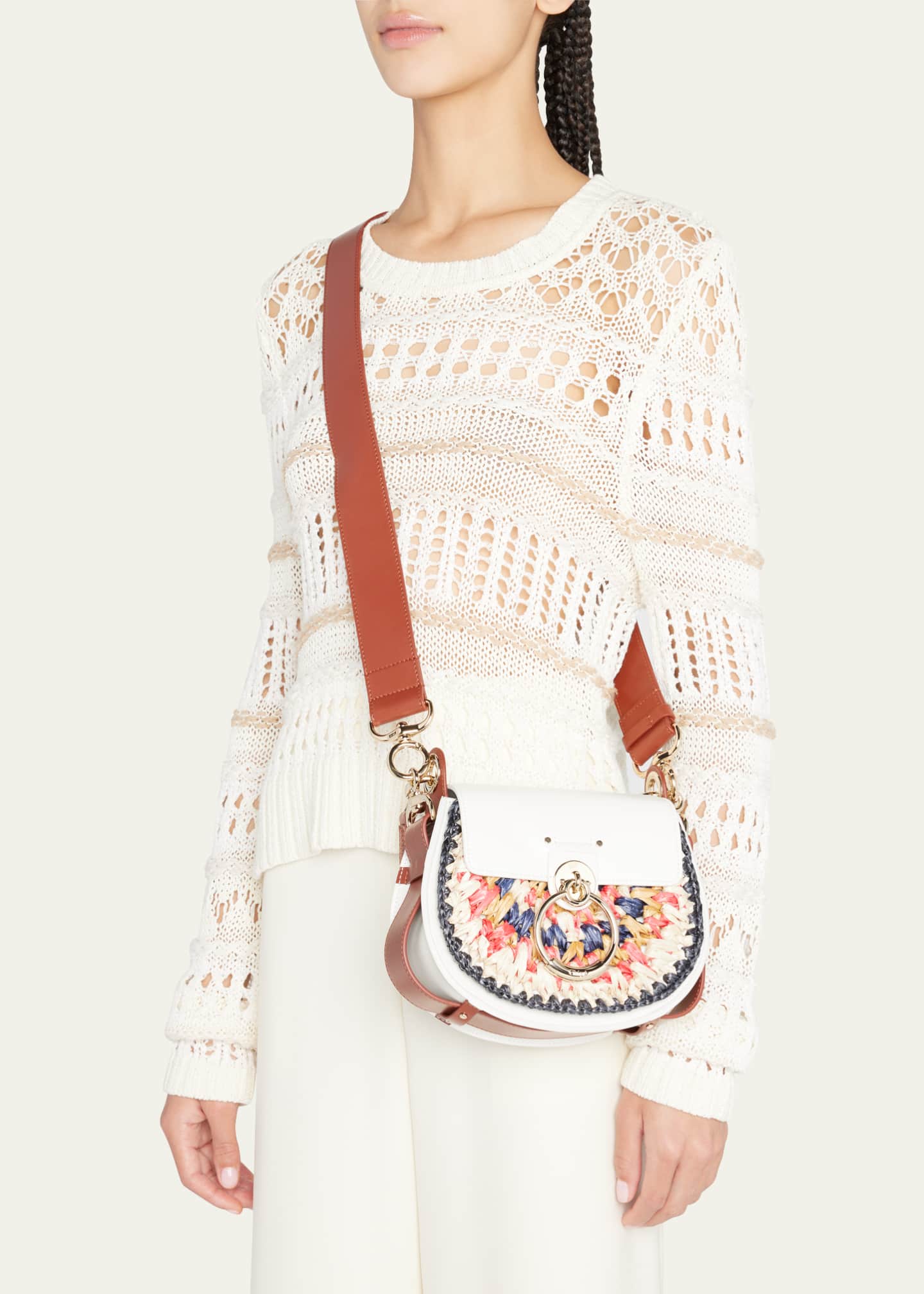Chloe Tess Multicolor Raffia Saddle Crossbody Bag Bergdorf Goodman
