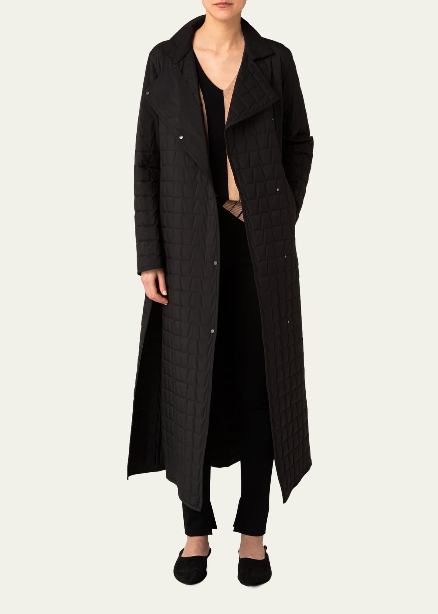 Akris Trapezoid Quilted Long Coat with Belt - Bergdorf Goodman