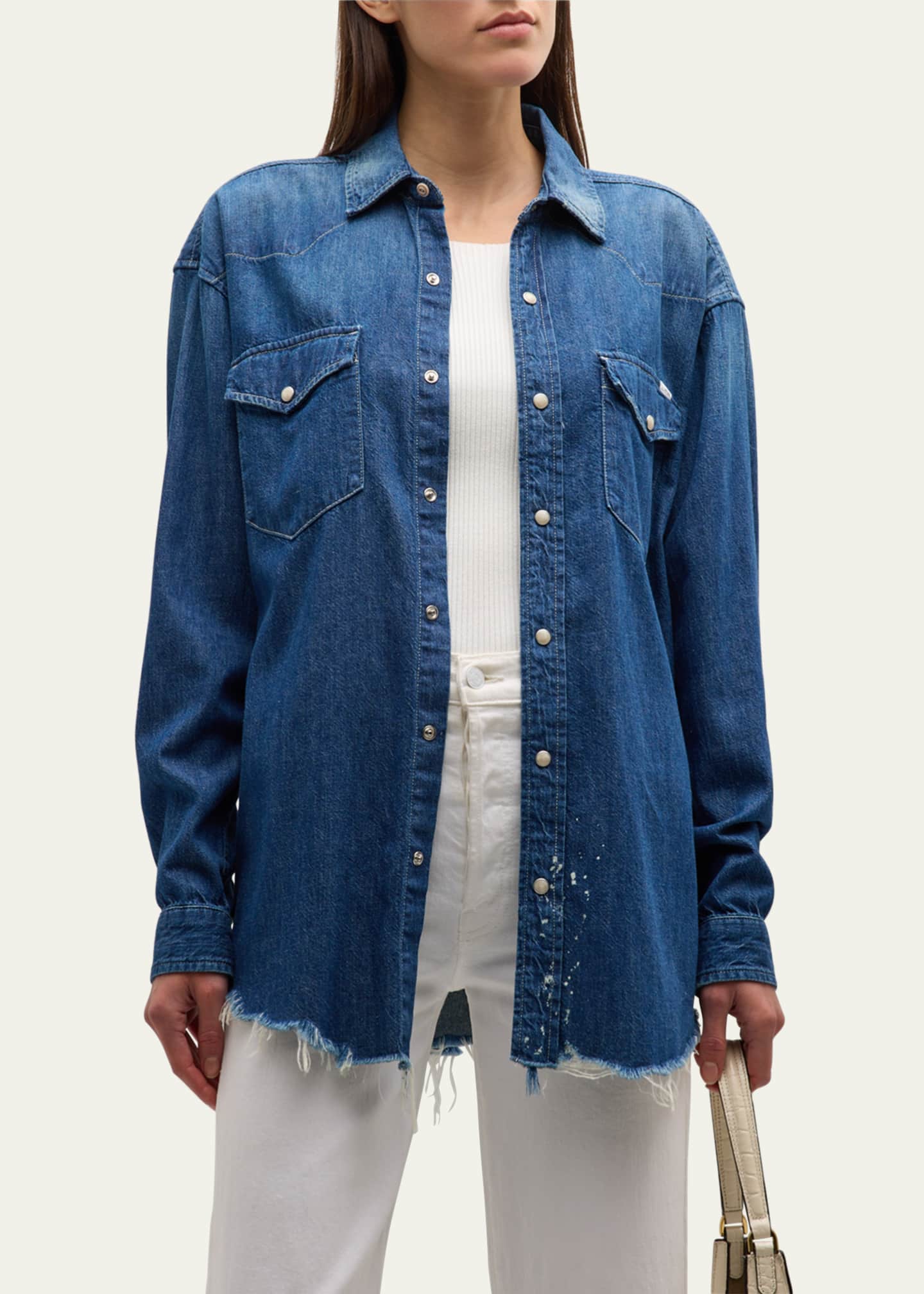 Distressed denim sales shirt ladies