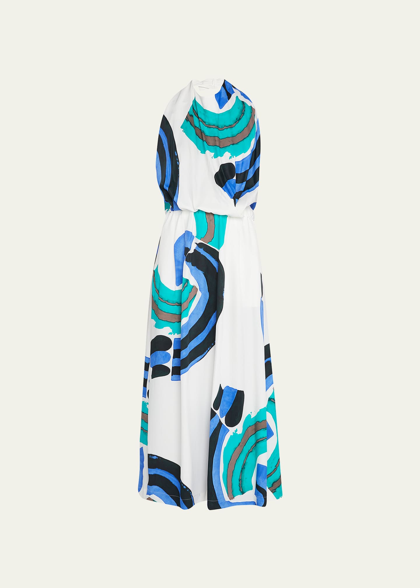 Issey Miyake AbstractPrint Draped Halter Maxi Swimming Dress