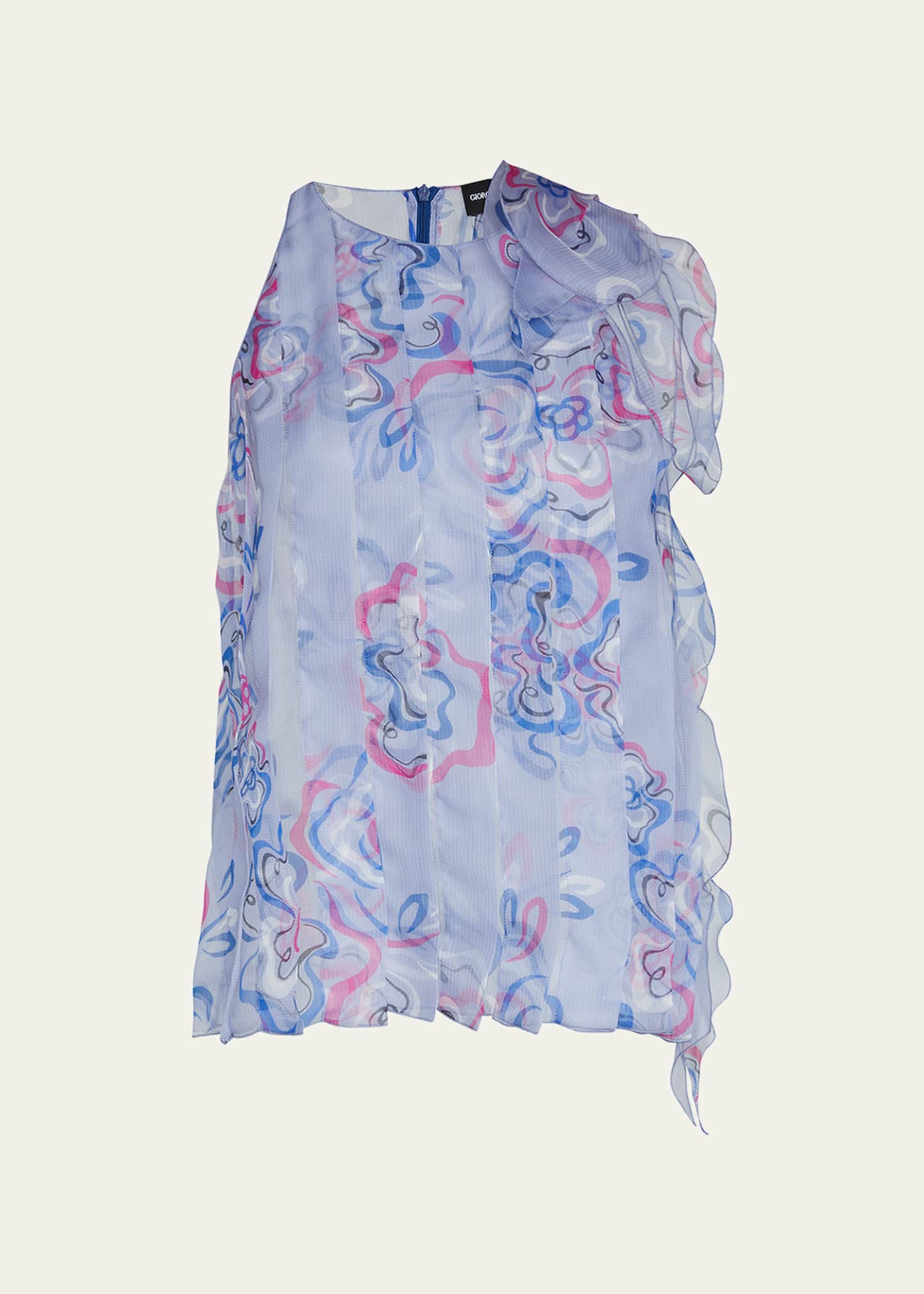 Giorgio Armani Floral-Print Bow Pleated Organza Tank Image 1 of 5